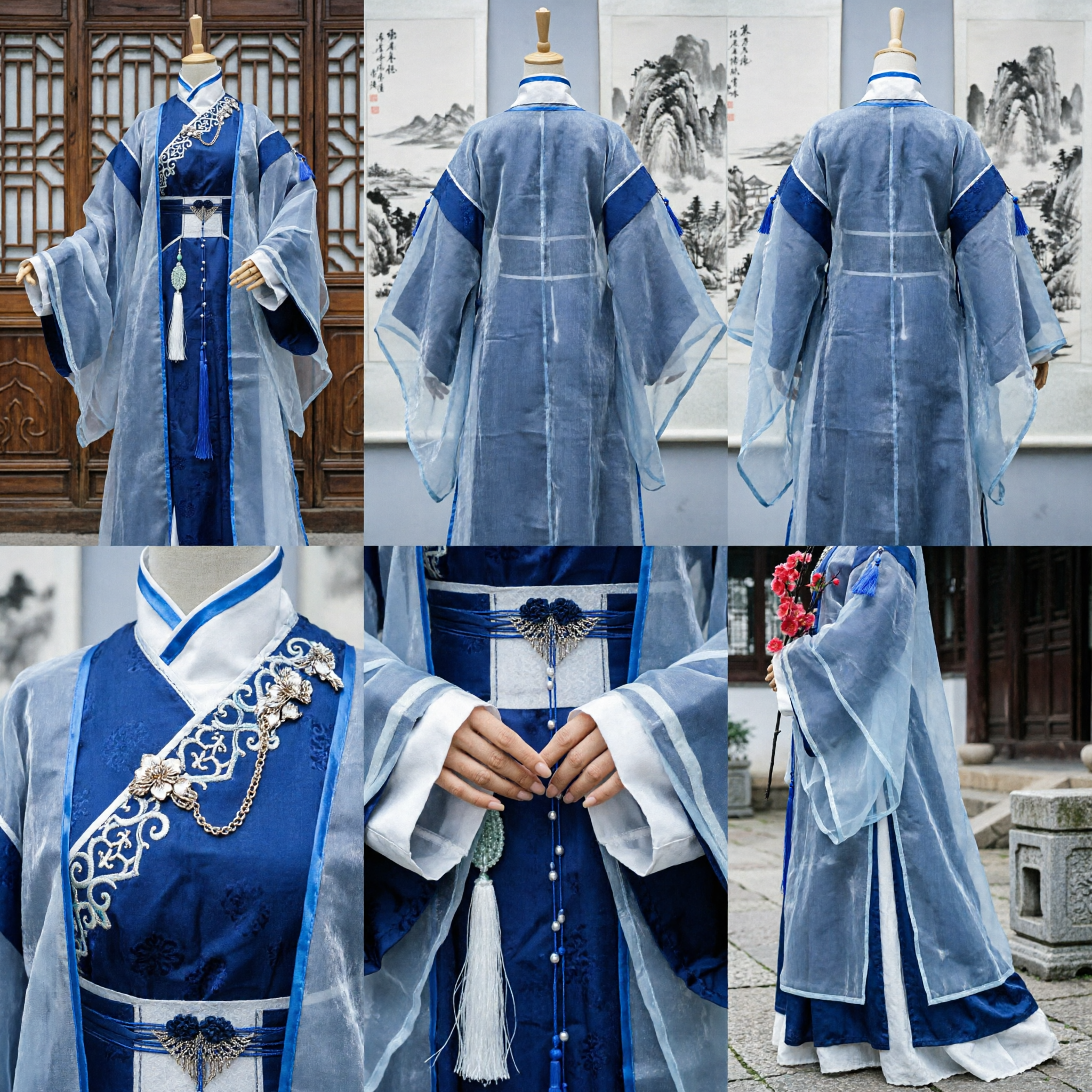 Costume Hanfu traditionnel chinois pour hommes, robe de lettré brodée bleue, tenue de swordsman Wuxia pour cosplay - Asian Costume