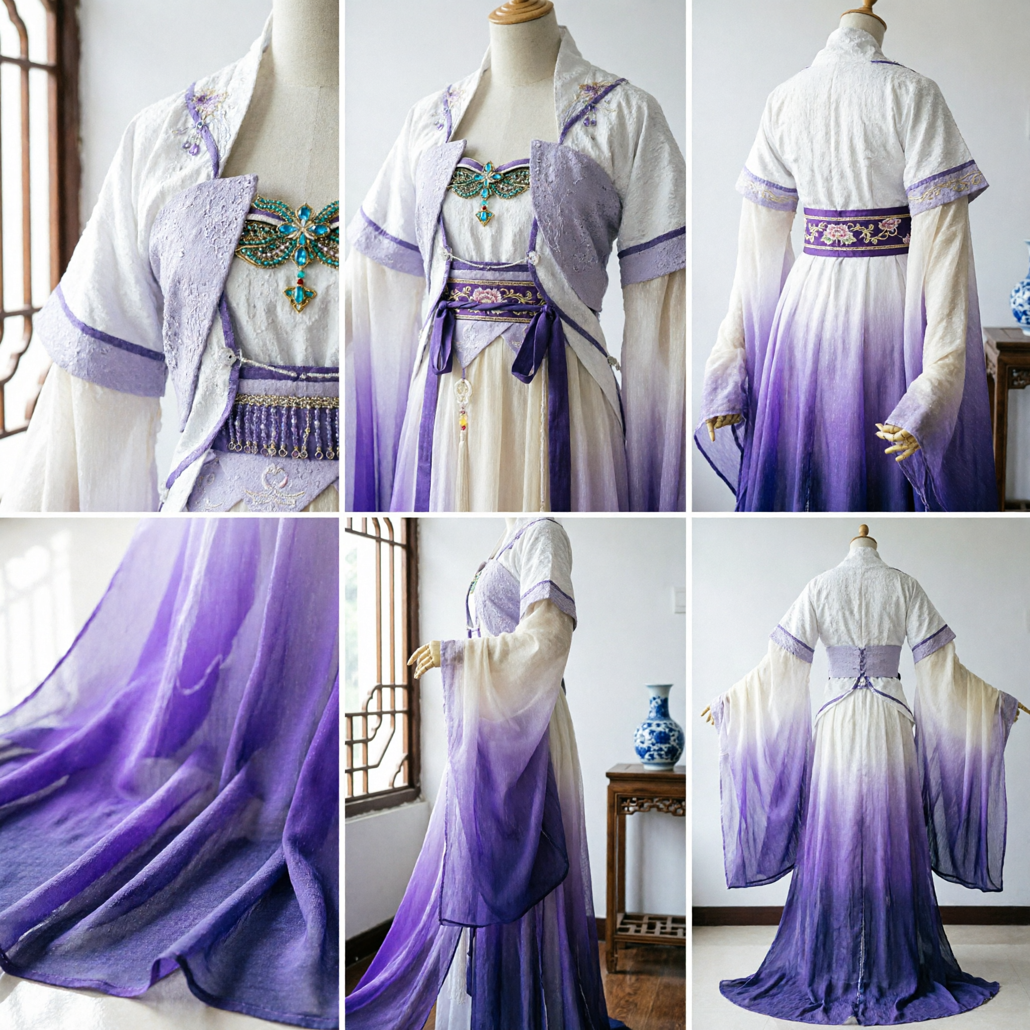 Elegant Paars Verlopende Hanfu Oud-Chinees Traditioneel Kostuum Vrouwen Feeën Cosplay Jurken met Wijdmouwen - Asian Costume