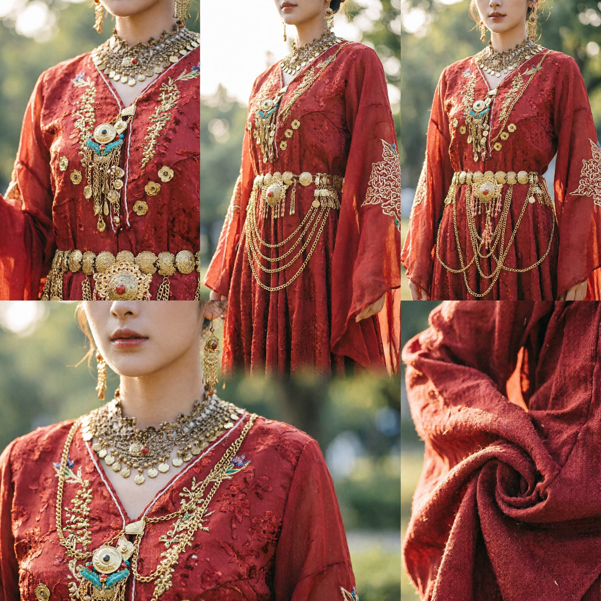 Costume de danse ethnique ouïghoure traditionnel chinois, robe de performance de princesse Xiyu ancienne rouge avec accessoires pour femmes - Asian Costume