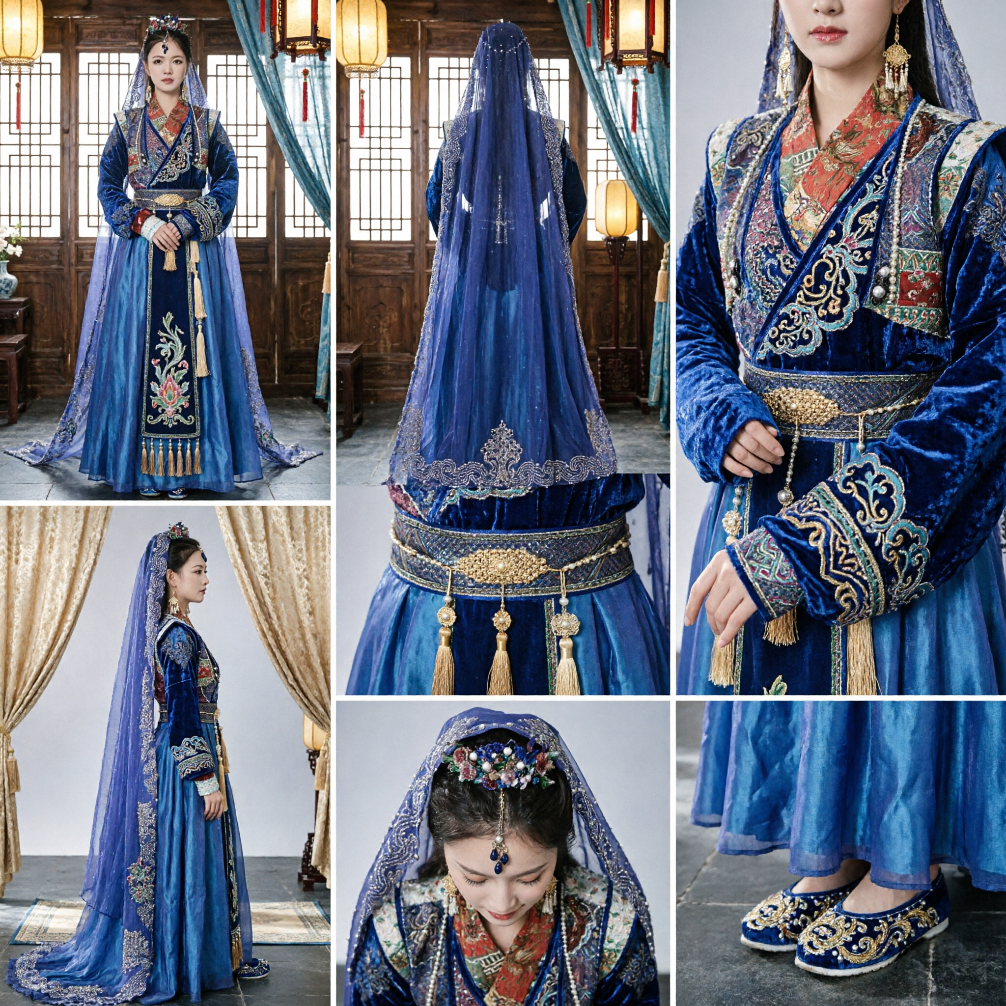 Königsblaues chinesisches traditionelles ethnisches Minderheiten-Prinzessinnen-Kostüm, antikes Palastdamen-Hanfu-Kleid für Frauen-Bühnenauftritte - Asian Costume