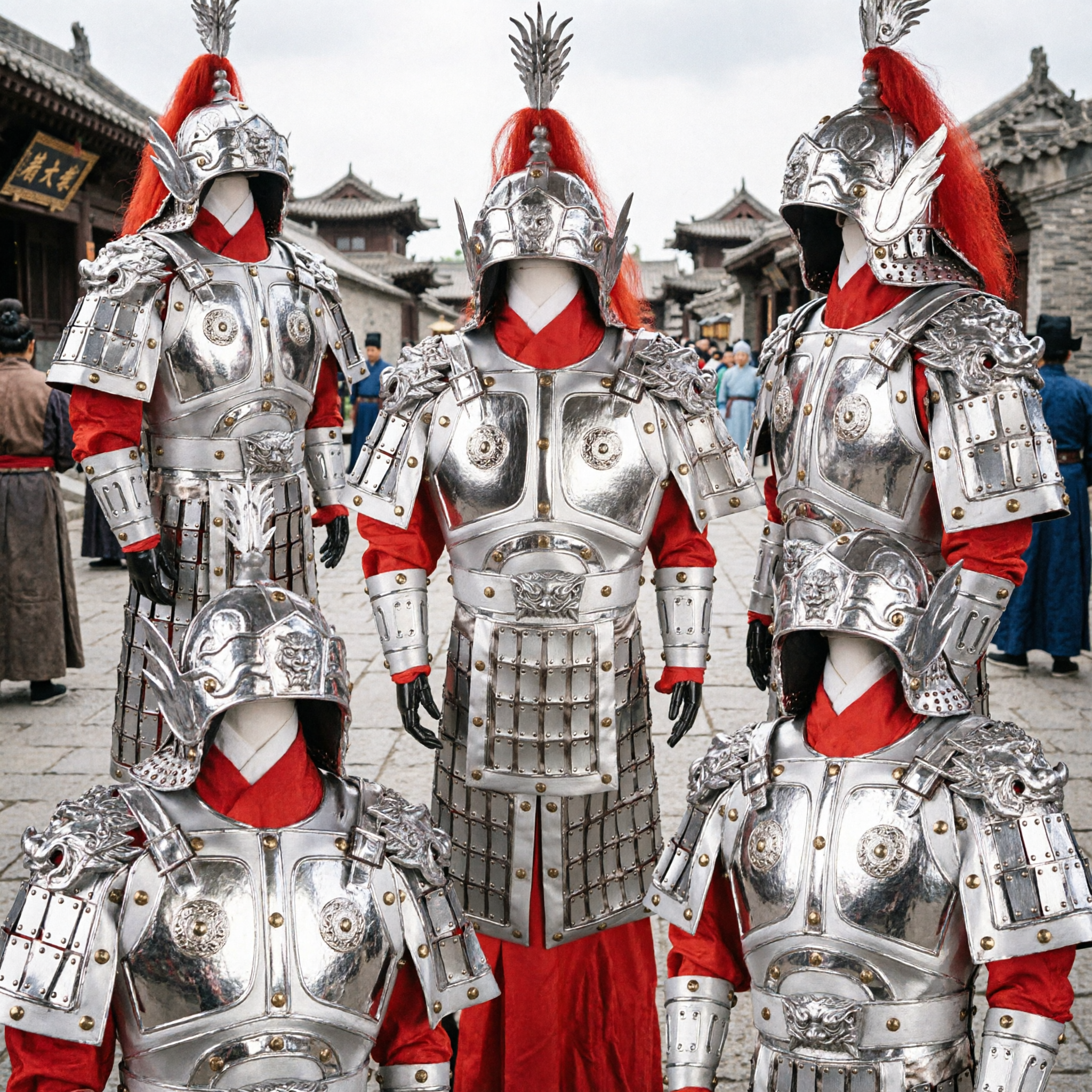 伝統中国将軍銀鎧セット 古代戦士衣装 コスプレ・舞台公演用 - Asian Costume