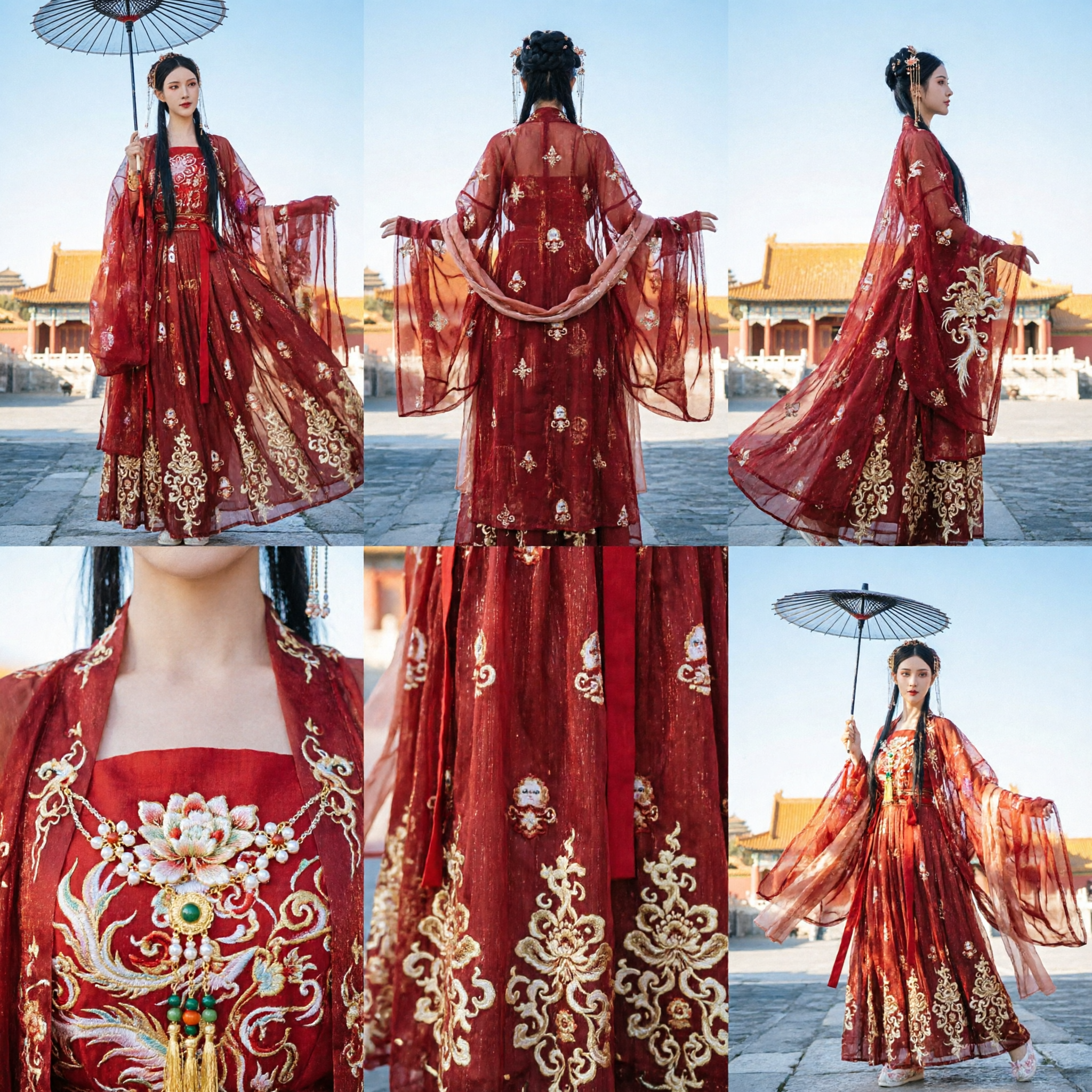 女性用伝統的中国赤い漢服古代衣装 妖精ドレス 結婚式・コスプレ・撮影用 - Asian Costume