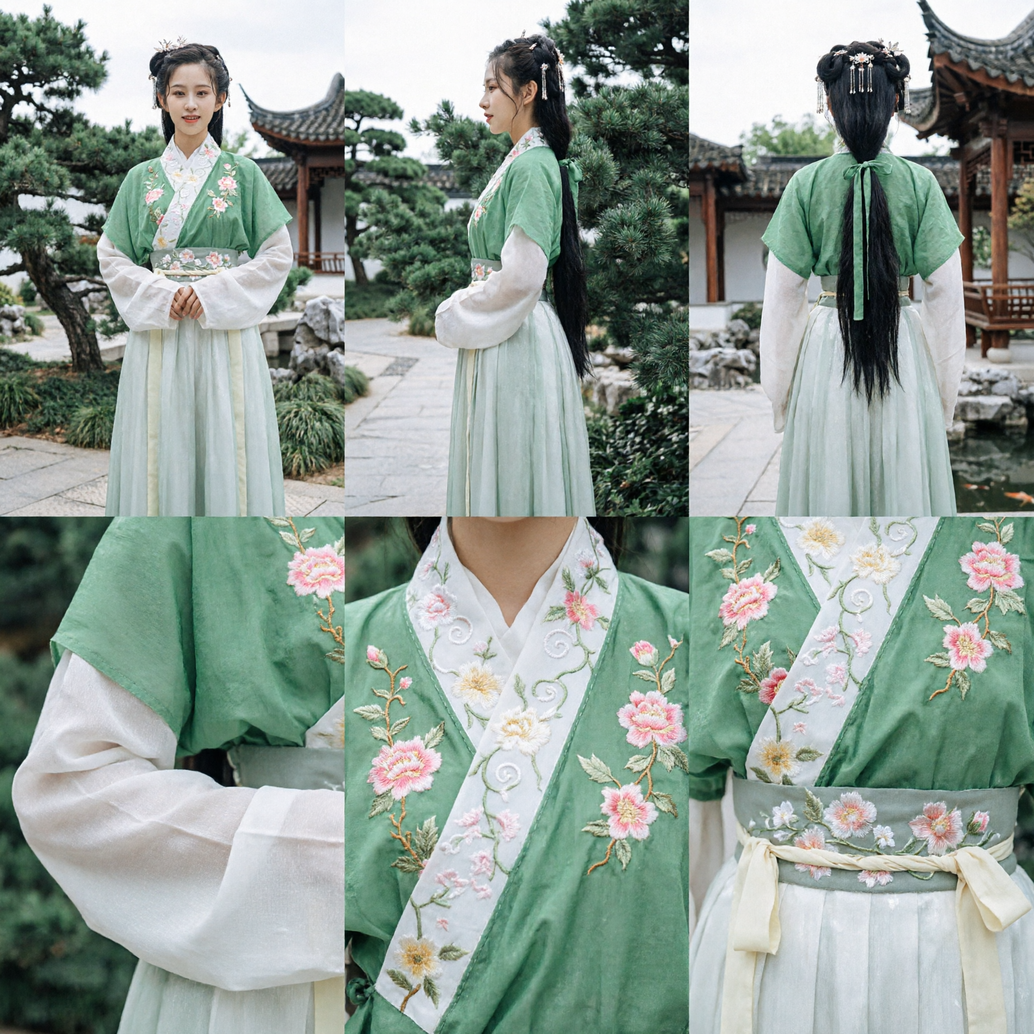 Traje Hanfu Tradicional Chinês Verde Elegante com Bordado Floral, Vestido de Fada Antigo para Mulheres - Asian Costume