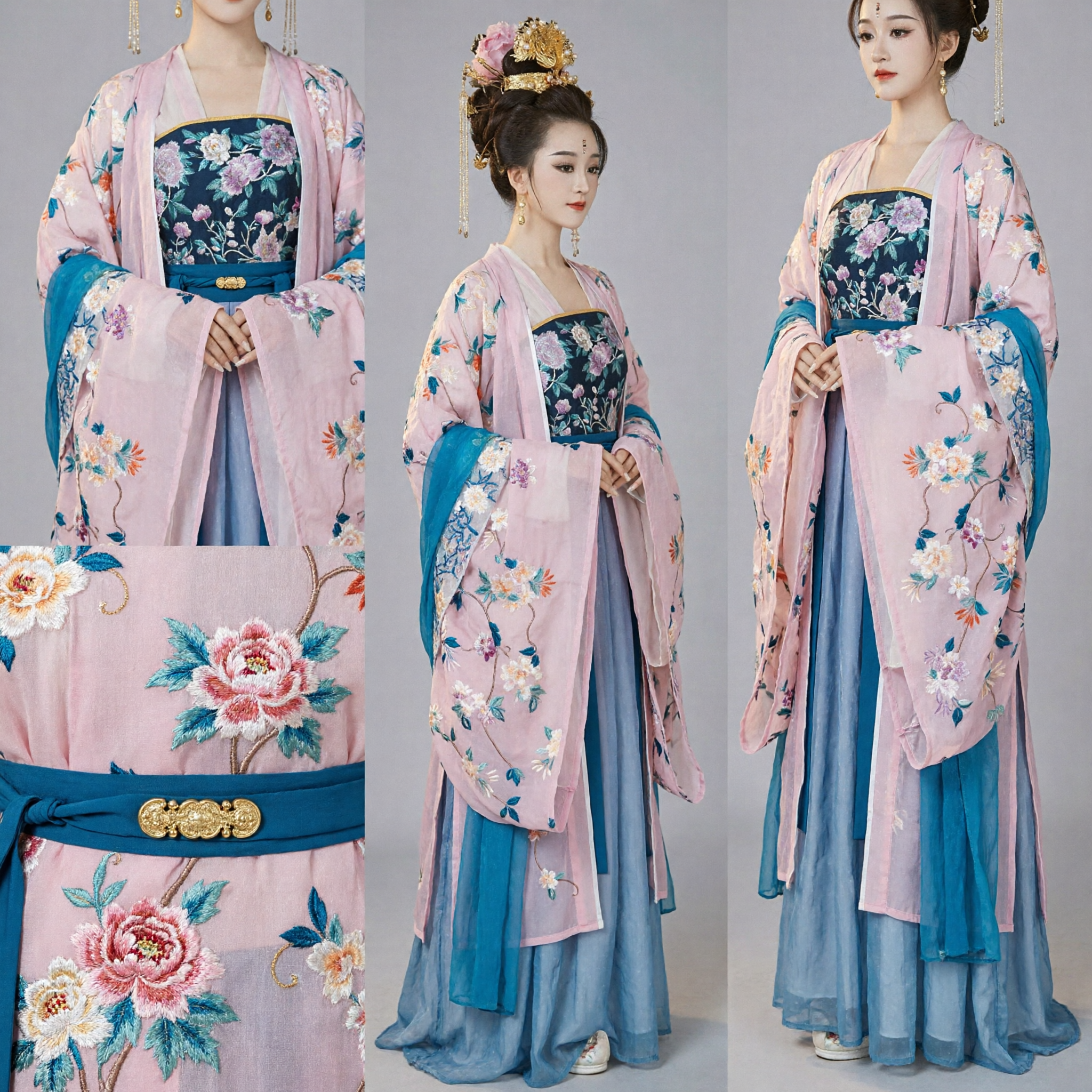 Traje Hanfu Elegante de la Dinastía Tang Chino Antiguo, Vestido de Hada Rosa con Bordado Floral para Mujeres - Asian Costume