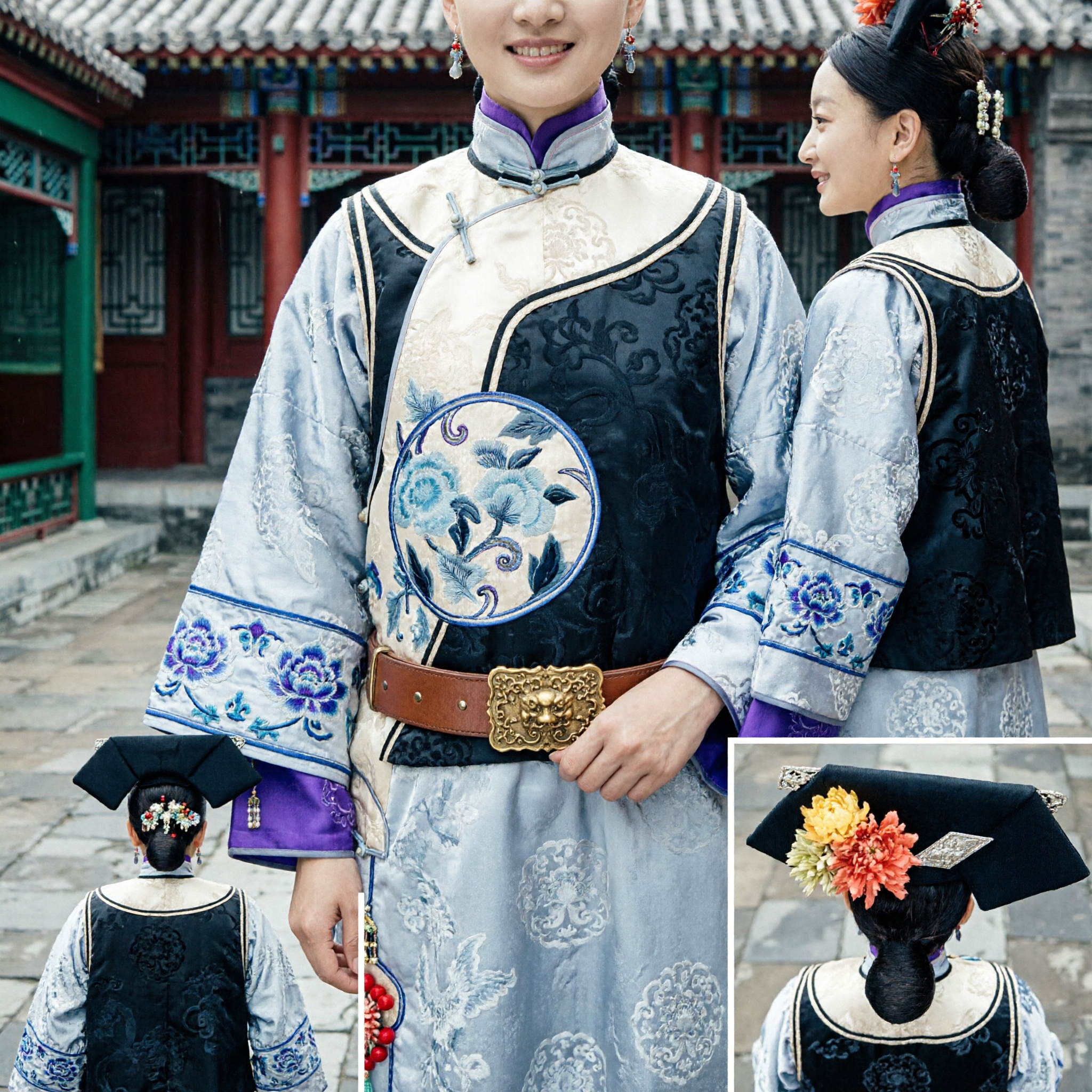 Costume de princesse mandchoue de la dynastie Qing ancienne chinoise, ensemble robe traditionnelle brodée et coiffe florale pour femmes (cosplay) - Asian Costume