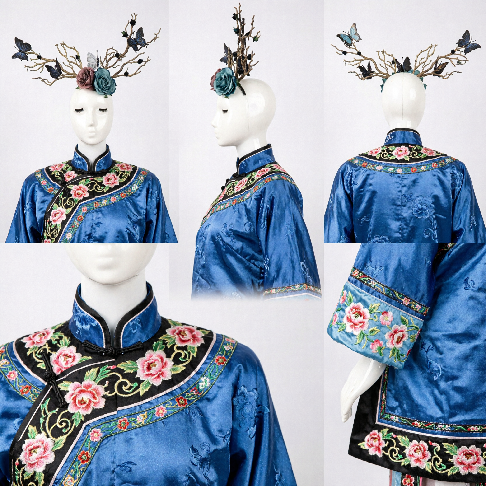 Ornamento per capelli elaborato con farfalle e rami fioriti per costumi tradizionali Hanfu femminili e cosplay fantasy - Asian Costume