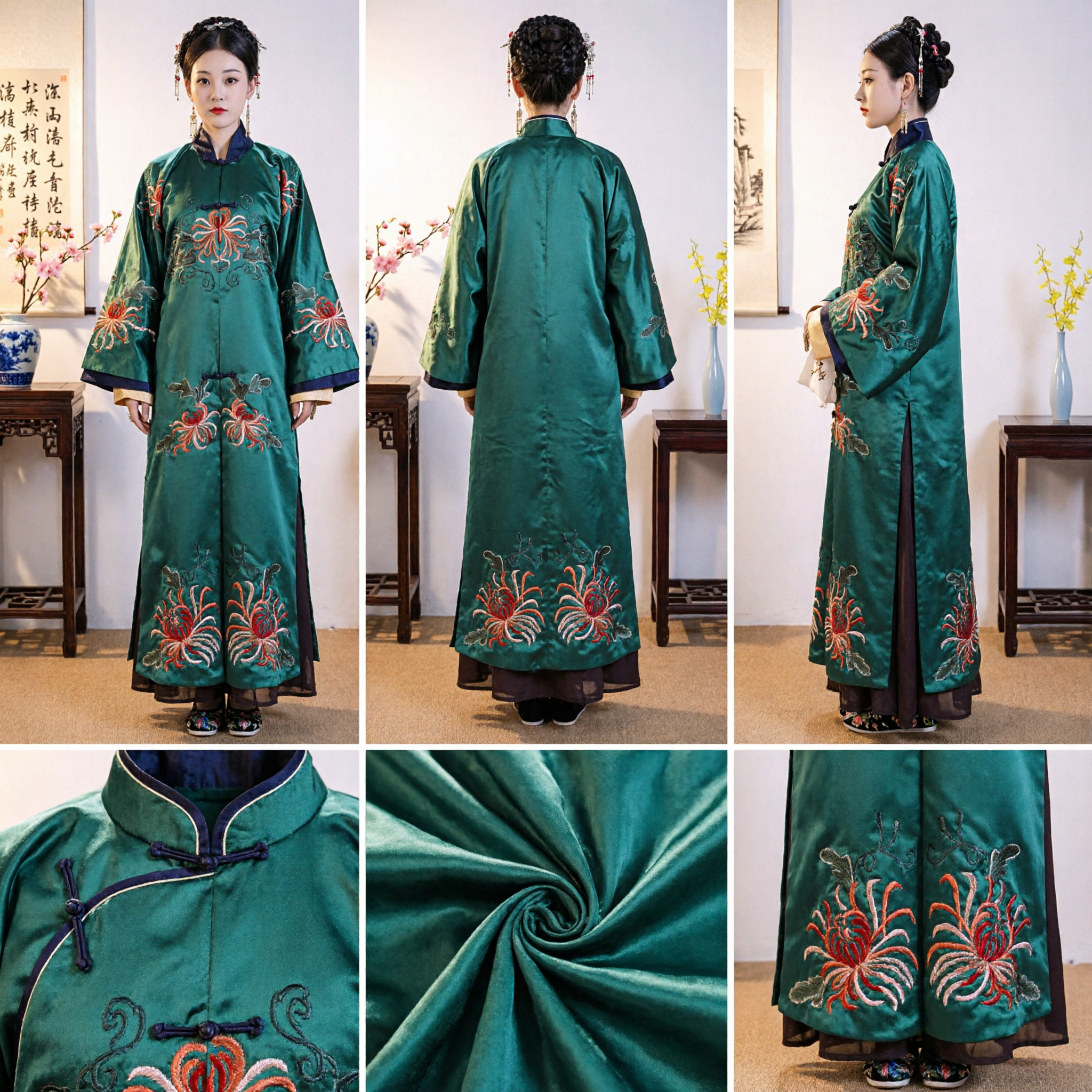 Robe traditionnelle chinoise verte brodée - Costume de noble femme de la dynastie Qing ancienne pour femmes cosplay historique et spectacle - Asian Costume