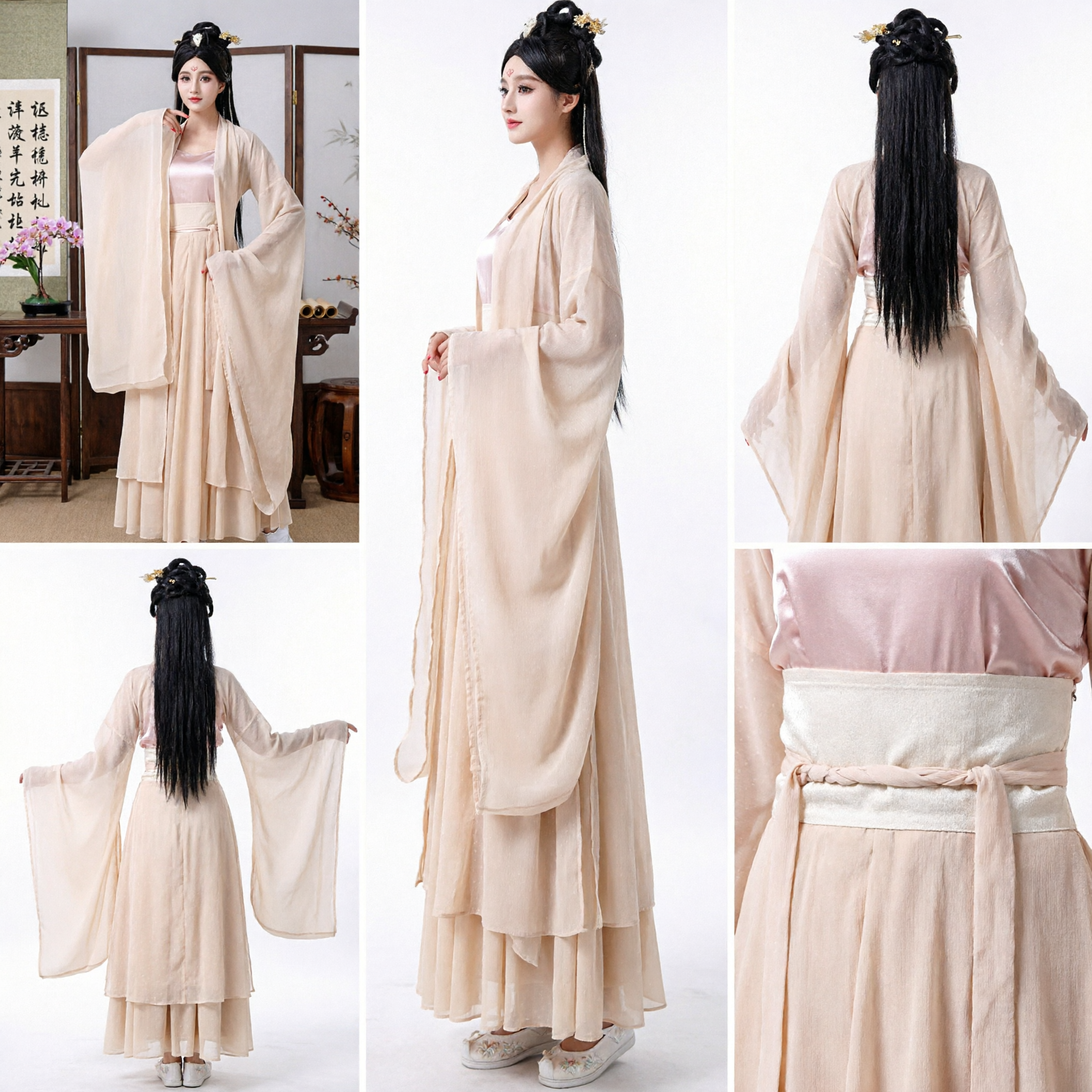 Traje Tradicional Hanfu Chinês Antigo Vestido de Fada Bege Conjunto de Manga Larga para Mulheres Cosplay - Asian Costume