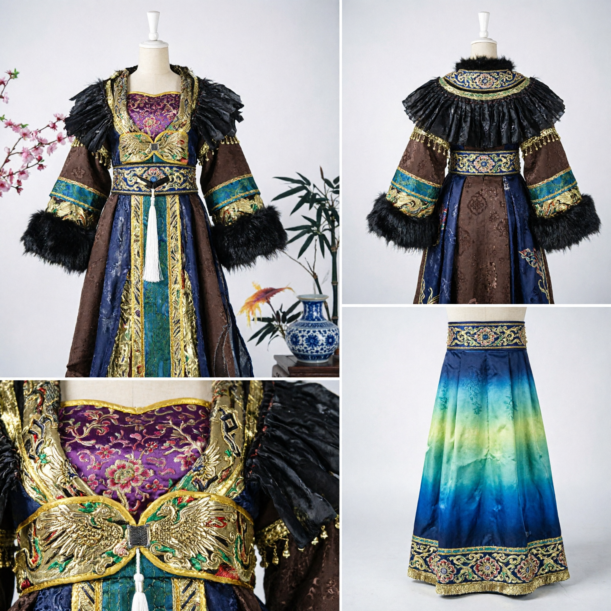Antikes chinesisches General-Wuxia-Kostüm Traditionelles Hanfu-Bestickter Robe mit Pelzbesatz für Männer Cosplay - Asian Costume