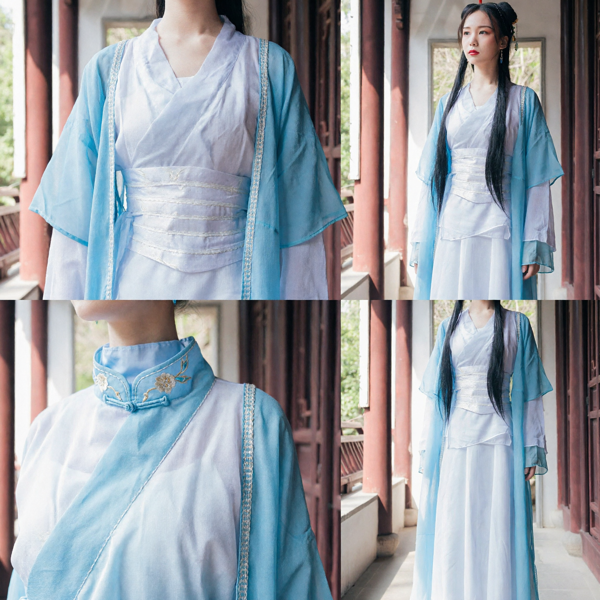 Costume Hanfu chinois ancien pour femmes Robe de fée élégante bleue et blanche Vêtement traditionnel d'époque - Asian Costume