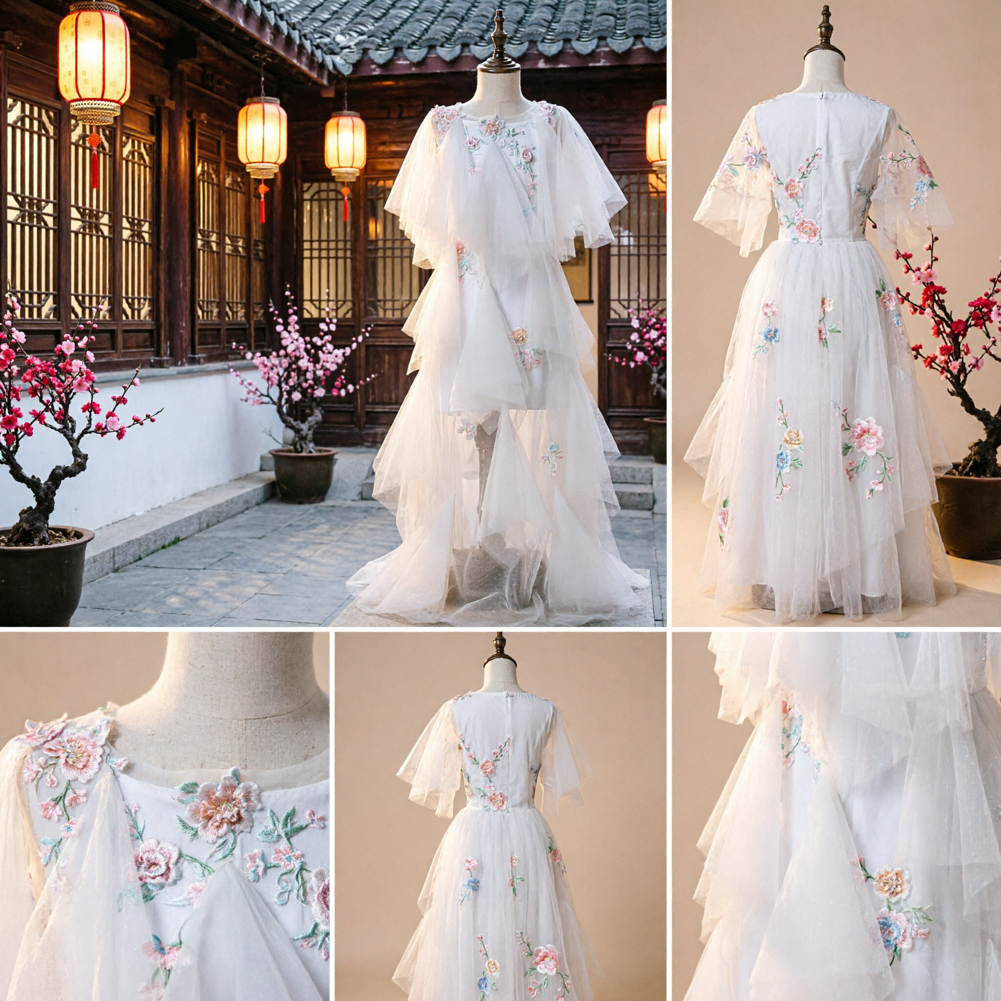 Vestido de Fada Branco Hanfu Chinês Antigo, Vestido de Gala Tradicional Bordado de Tule para Performance no Palco e Cosplay - Asian Costume