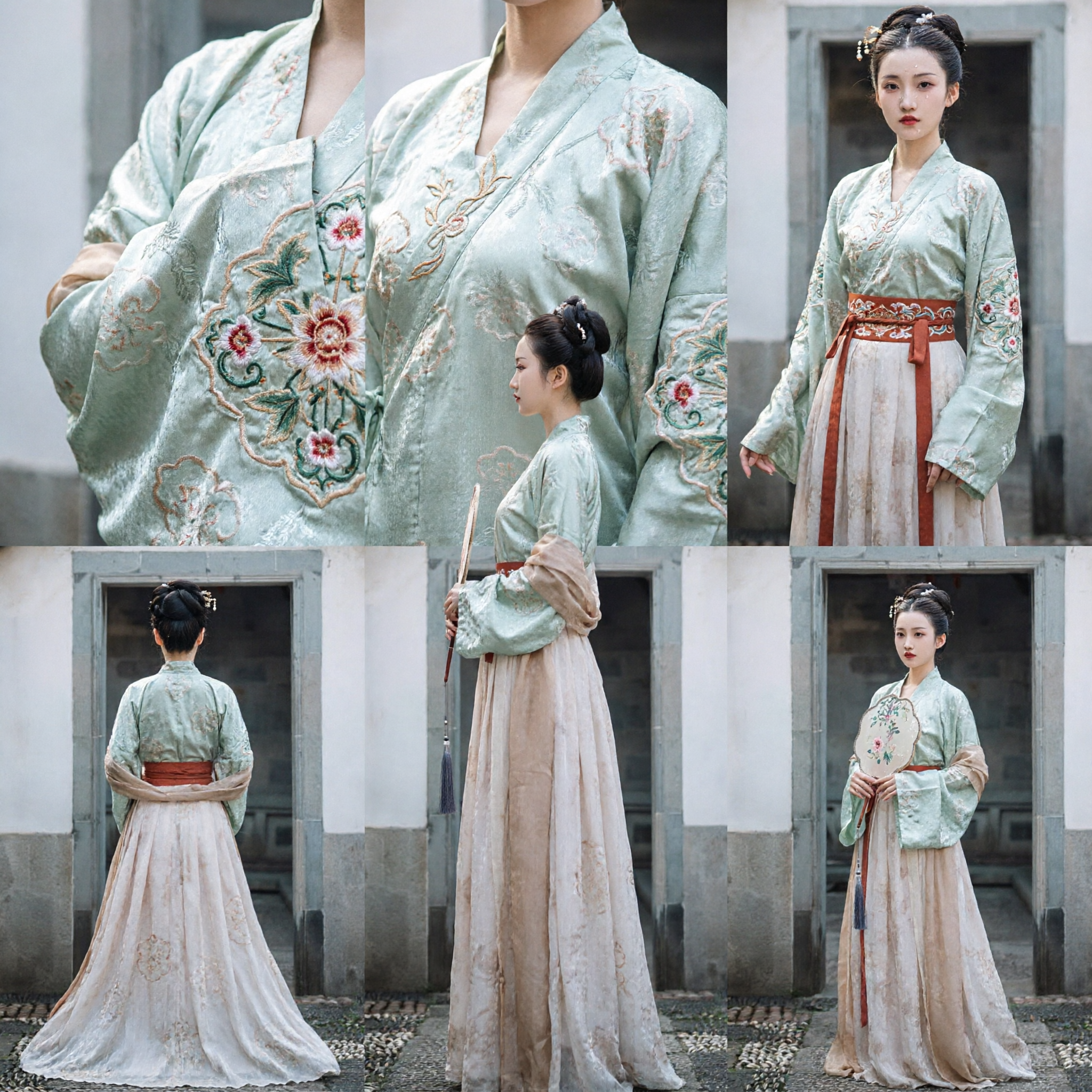 Costume traditionnel chinois Hanfu pour femmes, style ancien de la dynastie Ming, ensemble haut vert clair et jupe beige pour photographie - Asian Costume