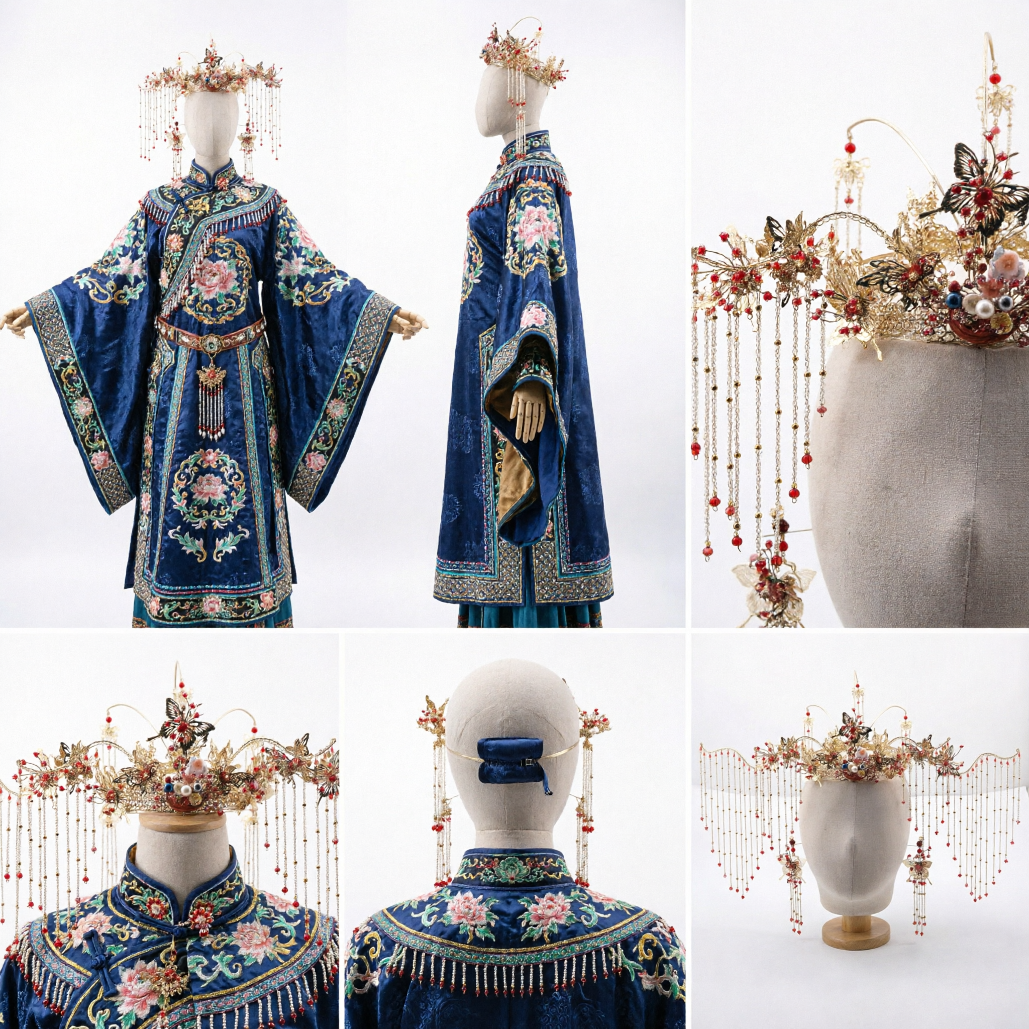 Corona Nuziale Fenice Cinese Tradizionale con Farfalla Dorata, Gioielli per Capelli Hanfu Antichi per Sposa con Lunghi Pendenti - Asian Costume