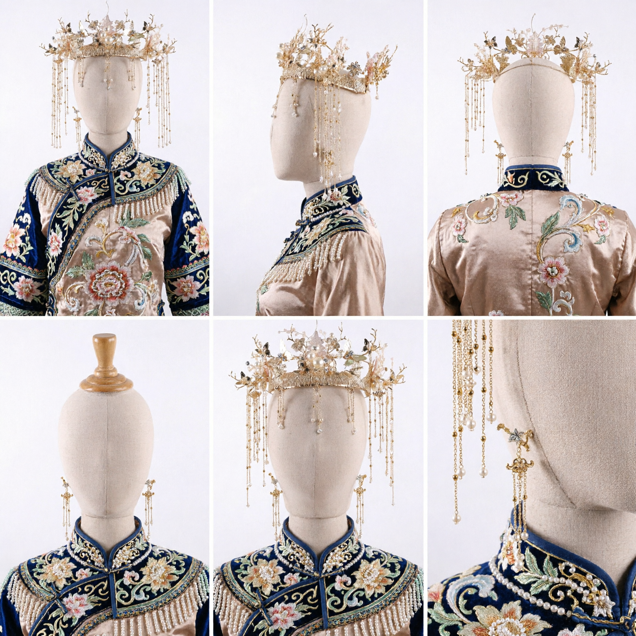 Tradycyjne chińskie akcesoria do włosów Hanfu Złota Korona Feniksa Ślubne Nakrycie Głowy dla Panny Młodej z Perłami i Motylami dla Kobiet - Asian Costume