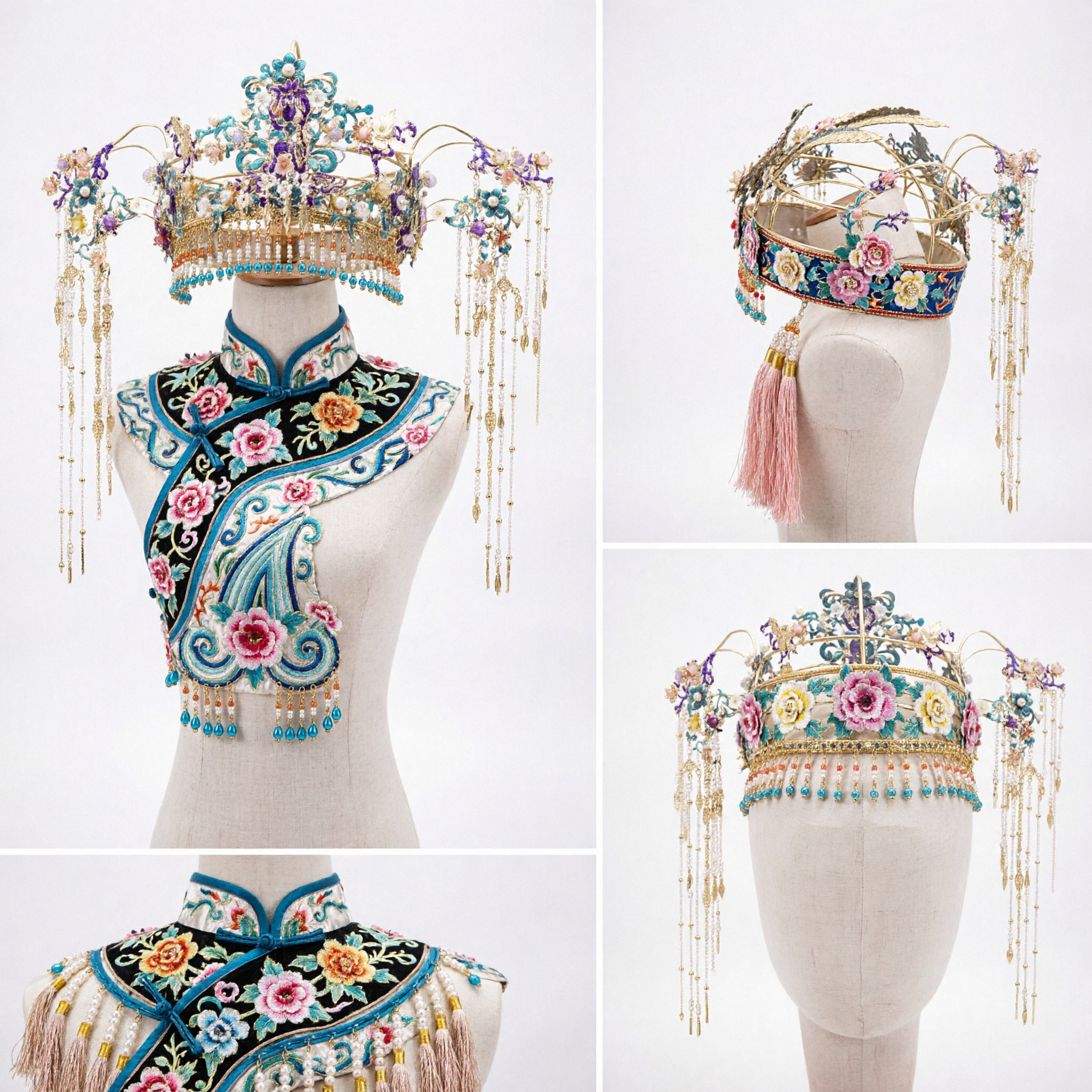 정교한 중국 전통 봉황 관 머리 장식 고대 한푸 혼례 신부 머리 장식 여성용 술 장식 - Asian Costume