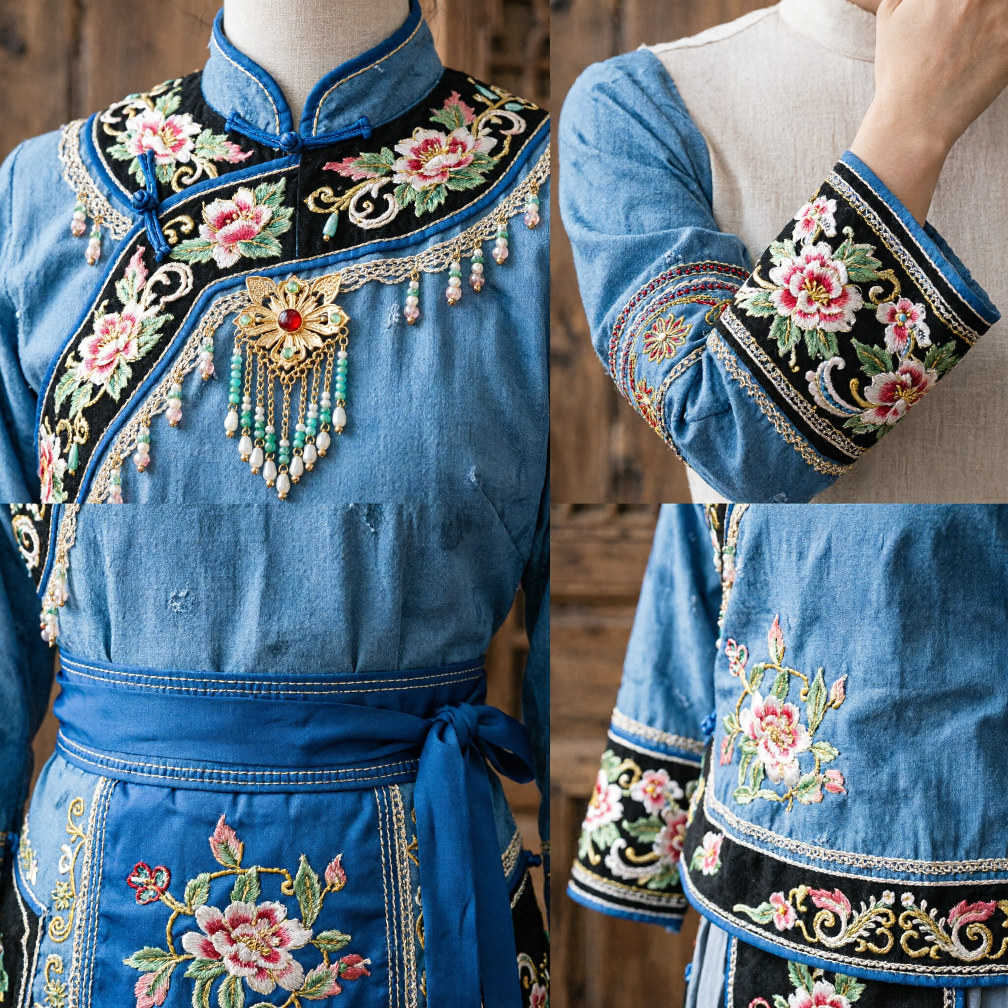 精巧な中国 漢服 髪飾りセット 古代姫 金の花 房付きかんざし 花嫁婚礼用 - Asian Costume