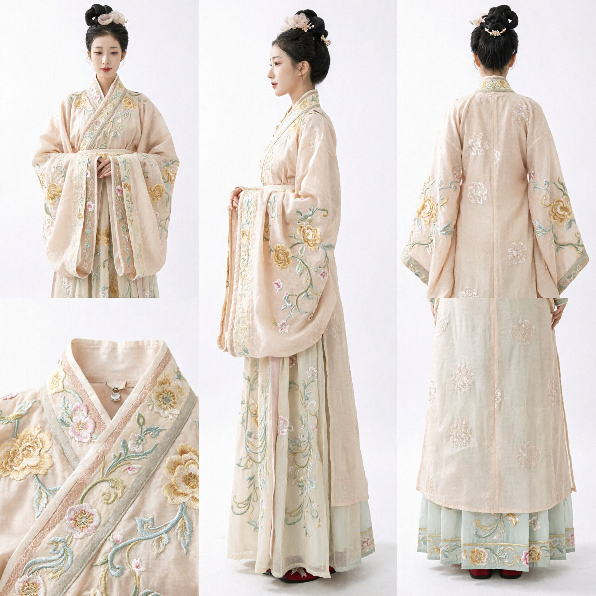 Elegancka tradycyjna chińska suknia Hanfu, haftowany kwiatowy szlafrok, starożytny kostium historyczny dla kobiet - Asian Costume