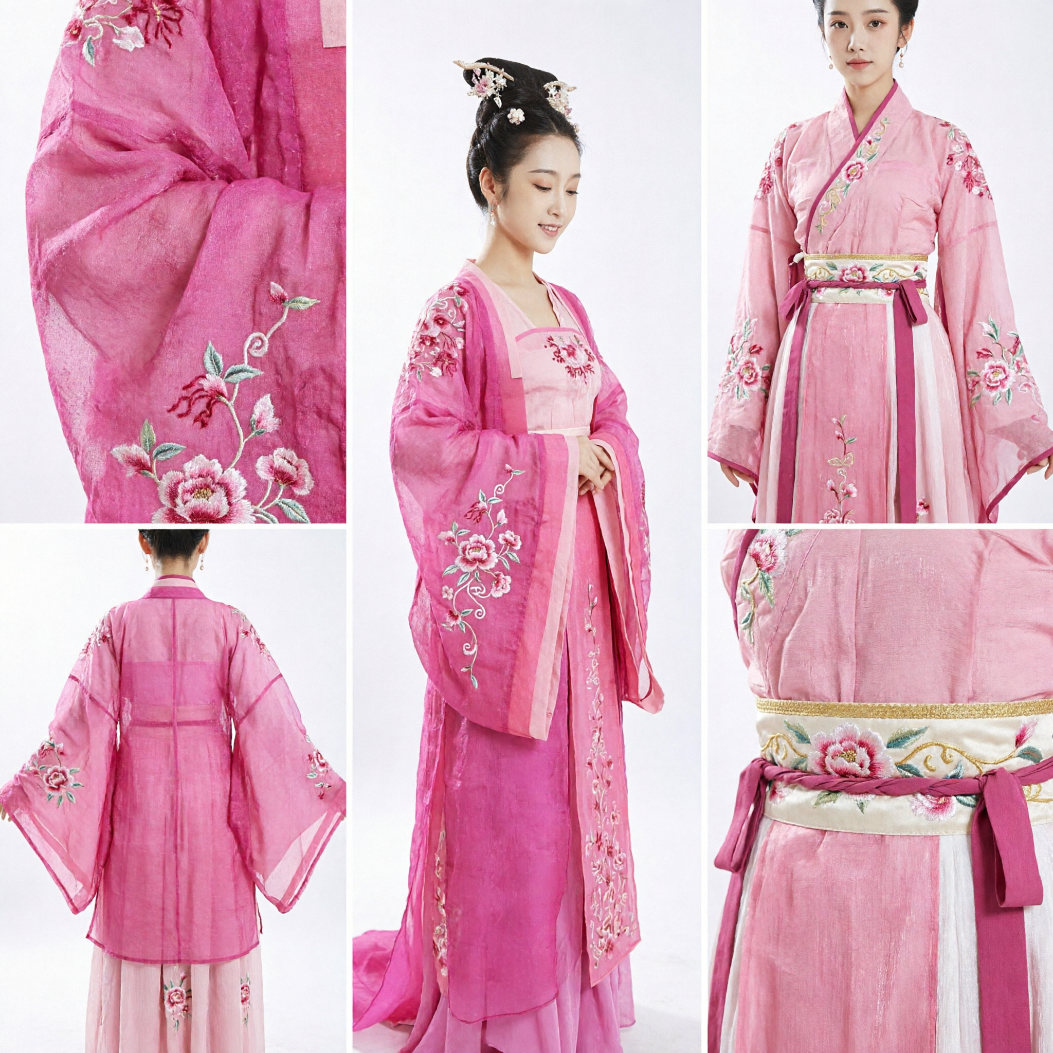 Traditional Chinese Hanfu Pink Ancient Princess Costume Complete Set with Hair Accessories for Women - Asian Costume