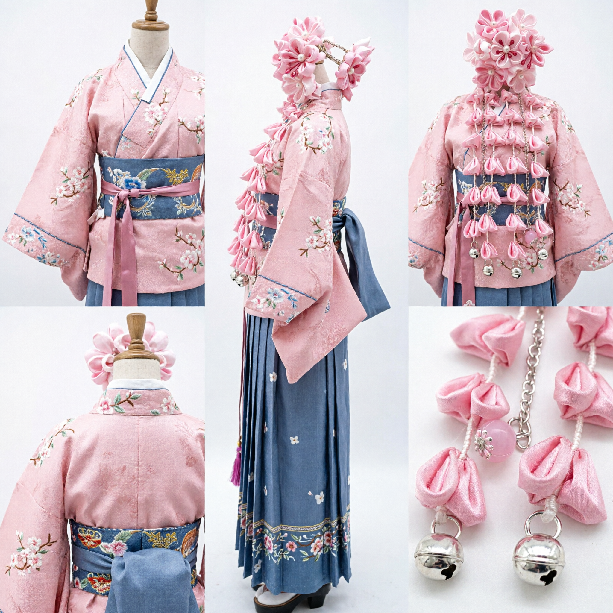 우아한 분홍색 패브릭 꽃 머리 장식 전통 중국 한푸 머리 장식 혼례용 술 장식 - Asian Costume