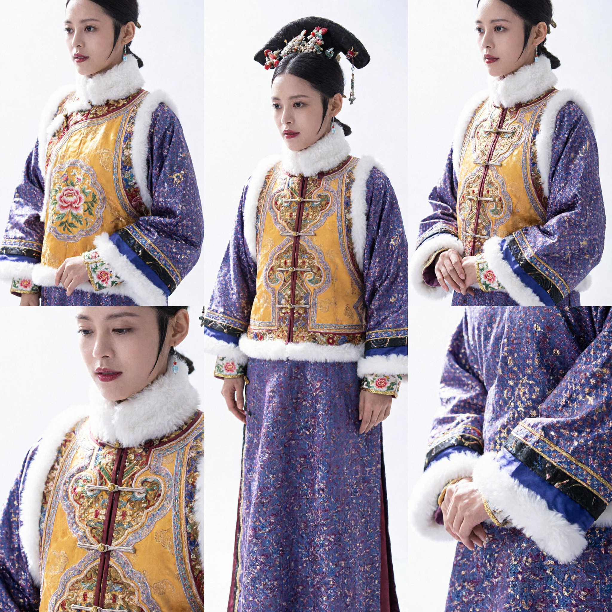 Costume da Principessa Manchu della Dinastia Qing Cinese Tradizionale, Veste Viola Ricamata con Bordo in Pelliccia per Donne per Cosplay - Asian Costume
