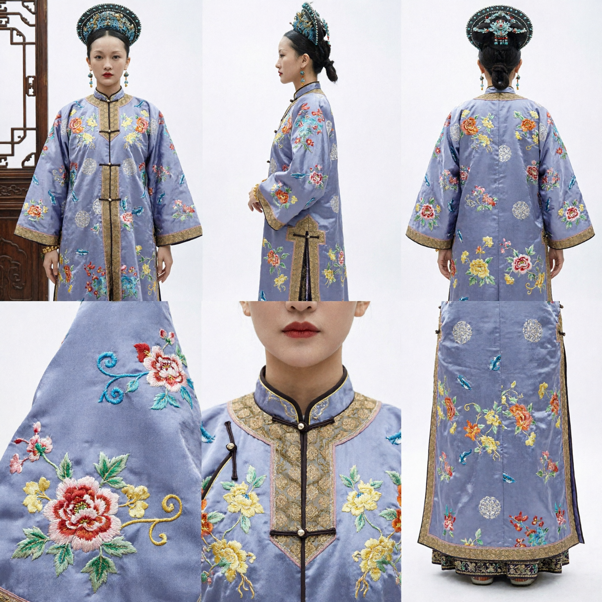 Traje de Emperatriz de la Dinastía Qing China Antigua - Túnica Púrpura con Bordado Floral y Tocado para Cosplay Femenino - Asian Costume
