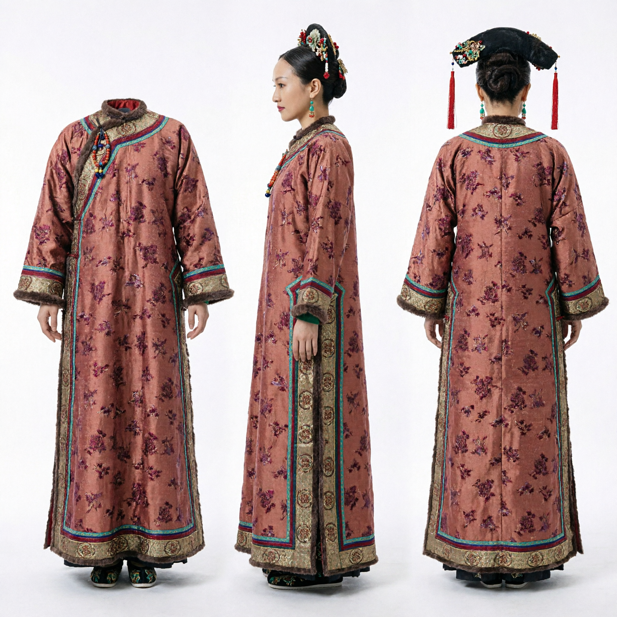 Authentic Qing Dynasty Manchu Noblewoman Robe Traditional Chinese Historical Costume for Women Cosplay Performance - Asian Costume