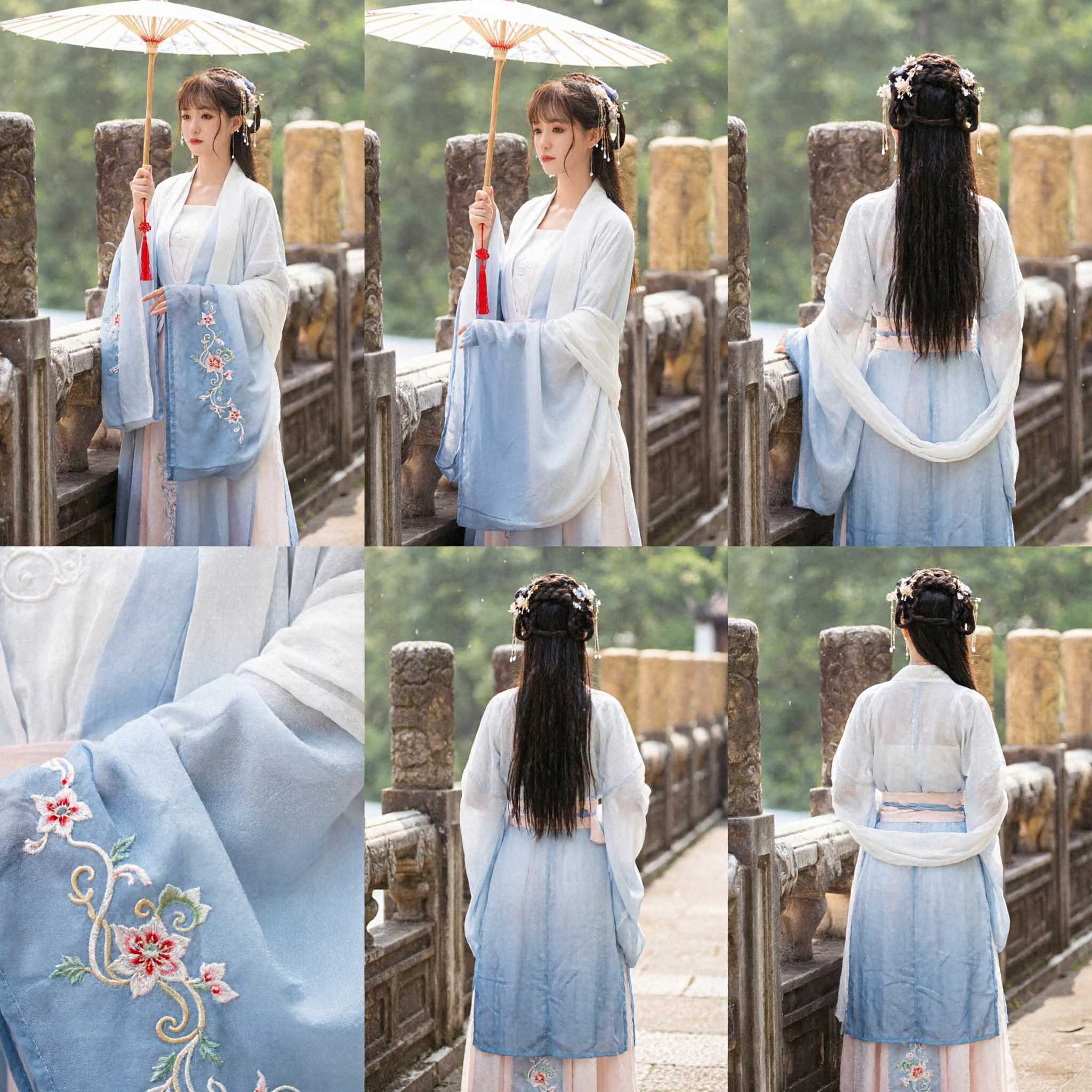 Robe Hanfu traditionnelle chinoise - Costume ancien de fée, robe à manches larges dégradé bleu pour femmes - Asian Costume