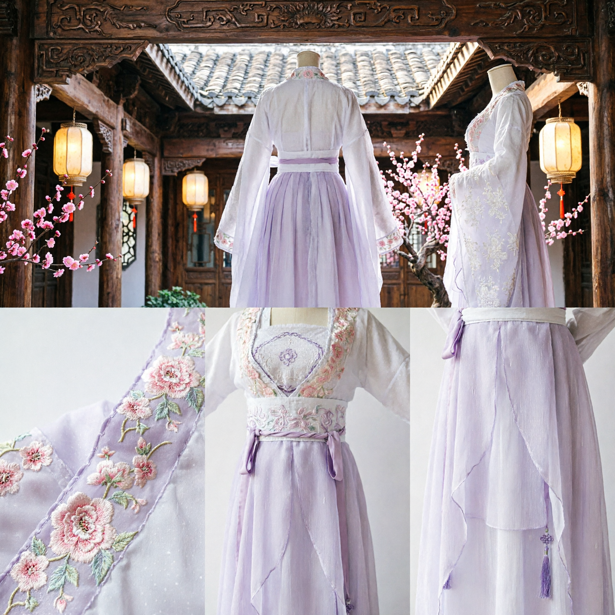 Traditionelles chinesisches Hanfu-Antikkostüm für Frauen – Lila floral besticktes Feenkleid für Cosplay und kulturelle Veranstaltungen - Asian Costume