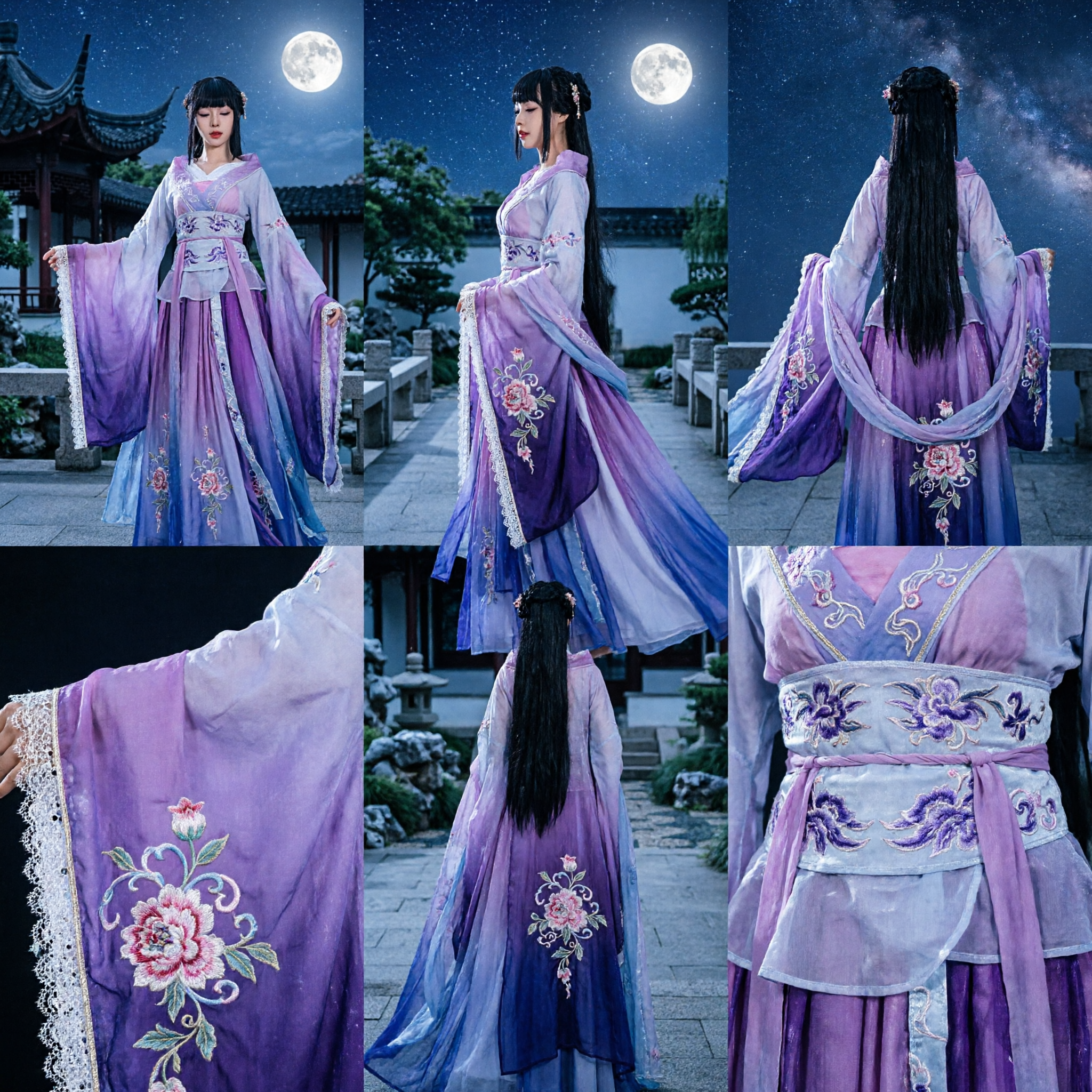 Oude Chinese Hanfu Paarse Gradient Feeënjurk Geborduurde Lange Mouw Kostuum voor Vrouwen Cosplay - Asian Costume