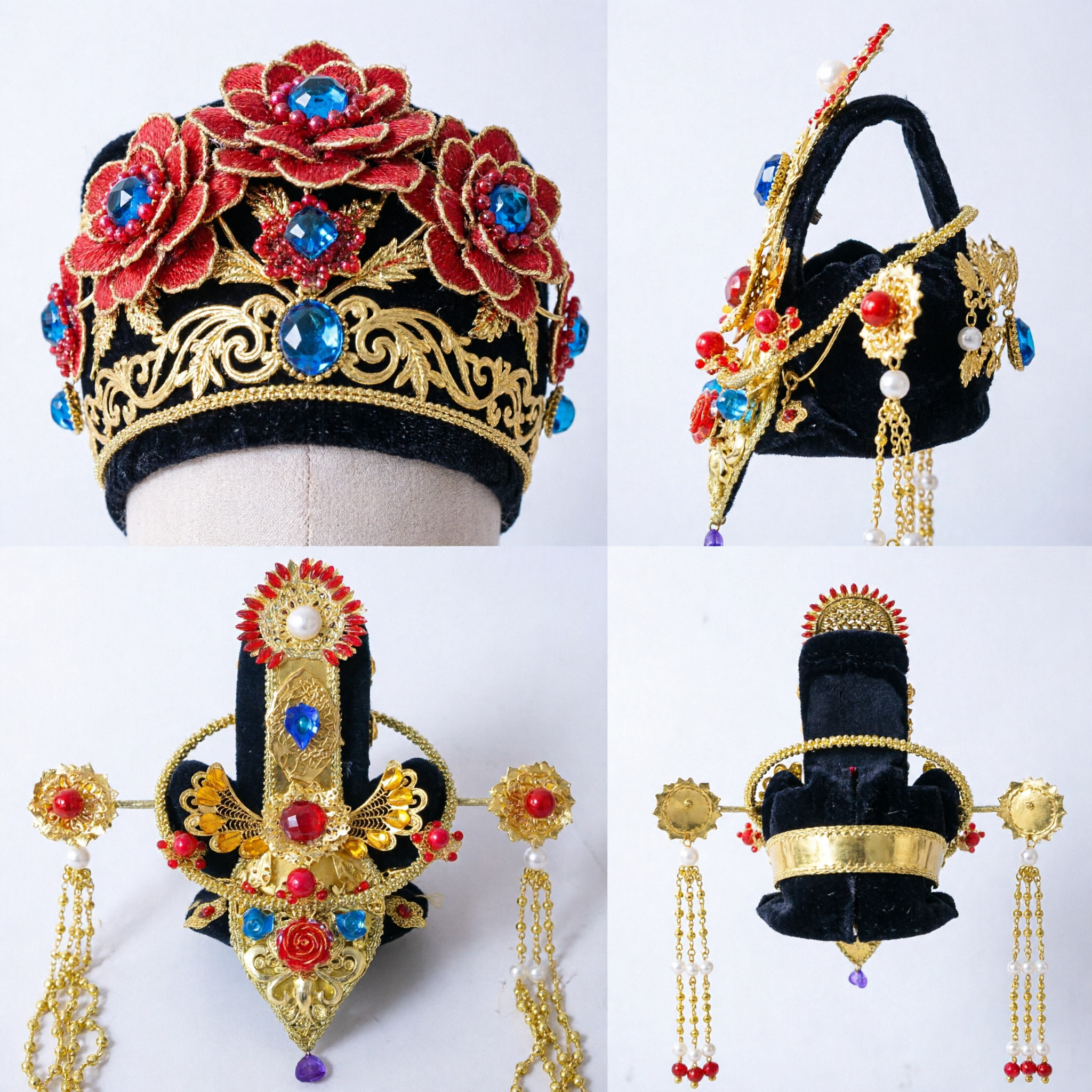Couronne d'impératrice de palais ancien traditionnelle chinoise, coiffe or et rouge sertie de joyaux pour Hanfu et opéra - Asian Costume