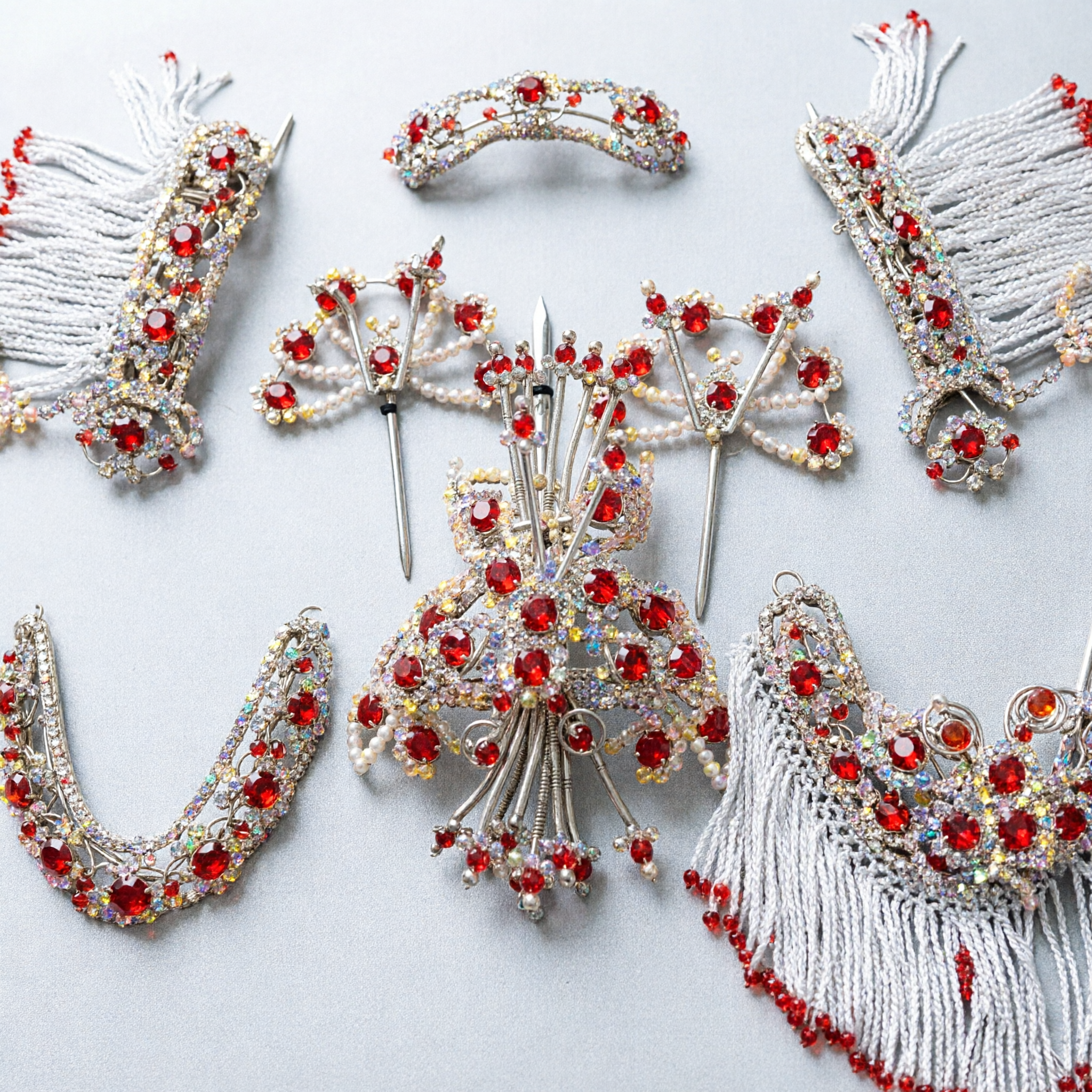 Traditionelles chinesisches antikes Kopfschmuck-Set Strass-Schmetterlings-Haarnadeln Quasten-Krone für Peking-Oper Hanfu-Prinzessinnen Hochzeitsauftritt - Asian Costume