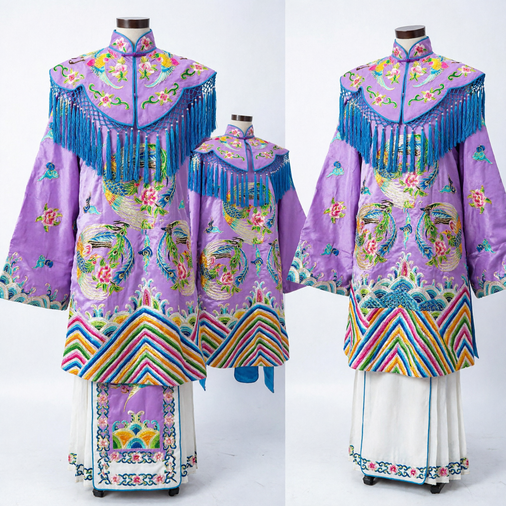 Traditional Chinese Opera Costume Purple Phoenix Embroidered Robe with Tassel Cape for Stage Performance - Asian Costume