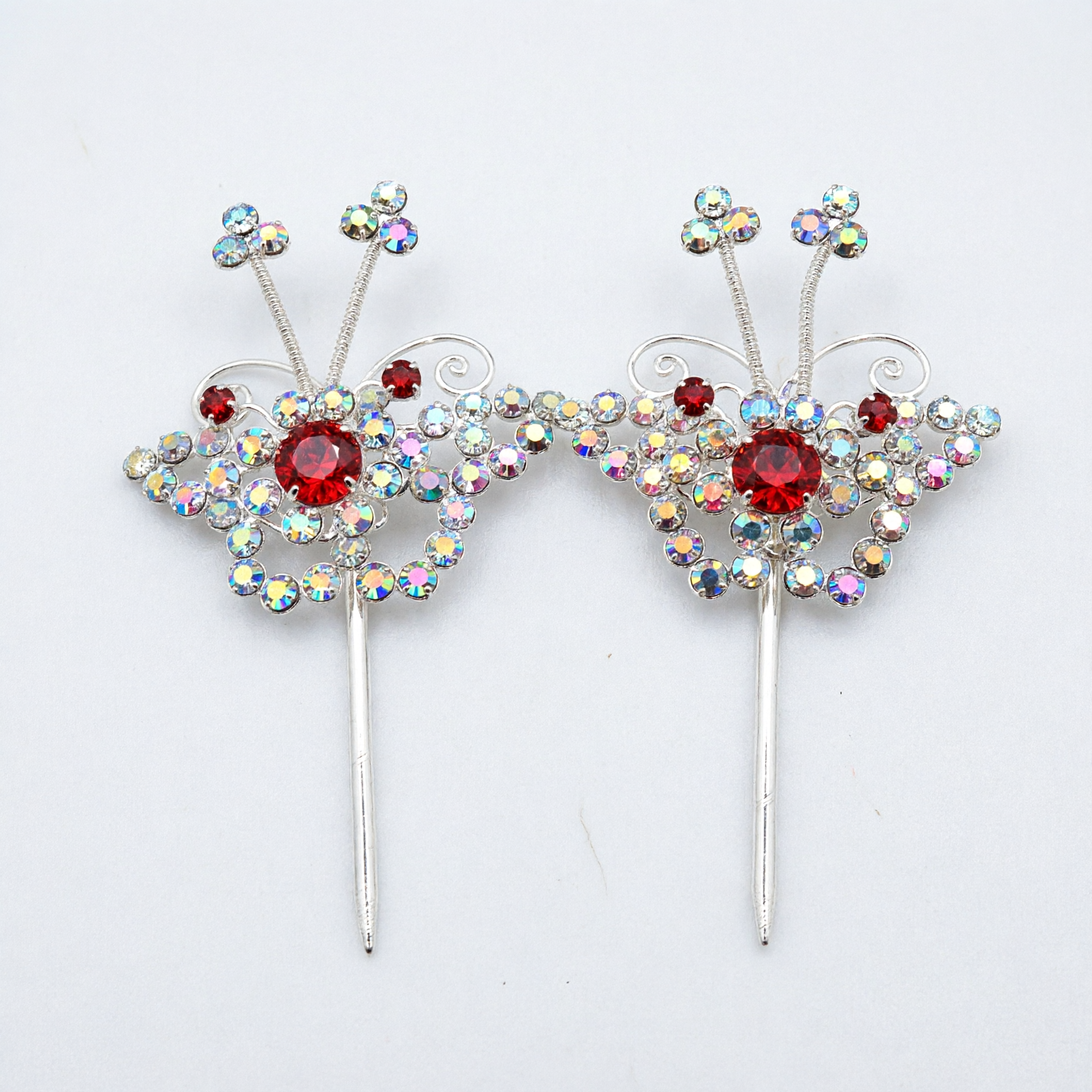 Paire d'épingles à cheveux chinoises traditionnelles à strass papillon Accessoires Hanfu Bâtons à cheveux style ancien pour costume féminin - Asian Costume