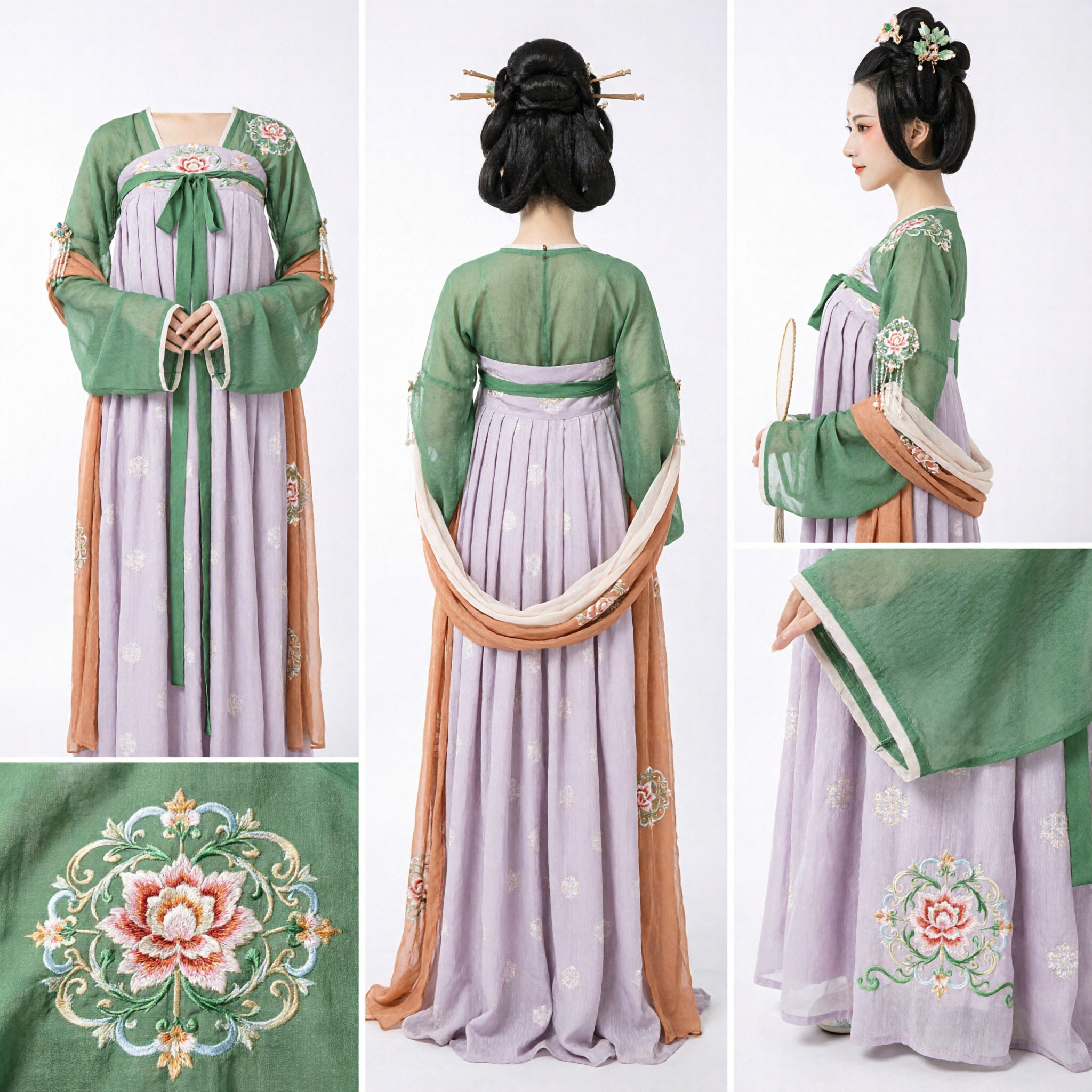 Tradycyjny zielony strój Ruqun Hanfu z dynastii Tang, starożytny kostium dla kobiet do cosplayu i występów - Asian Costume