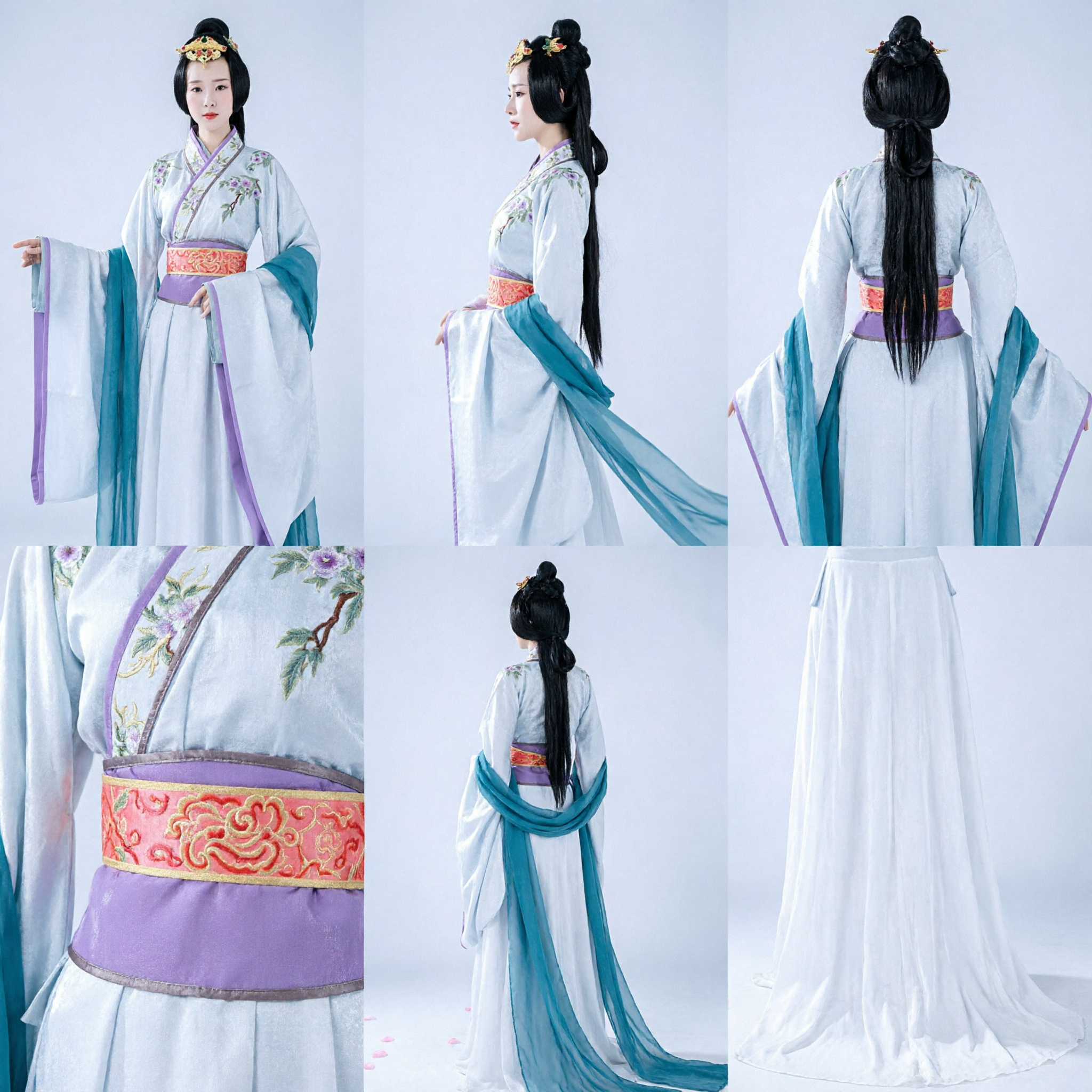 Elegant antiek Chinese Hanfu kostuum vrouwen wit en paarse feeënjurk voor podiumoptreden en cosplay - Asian Costume