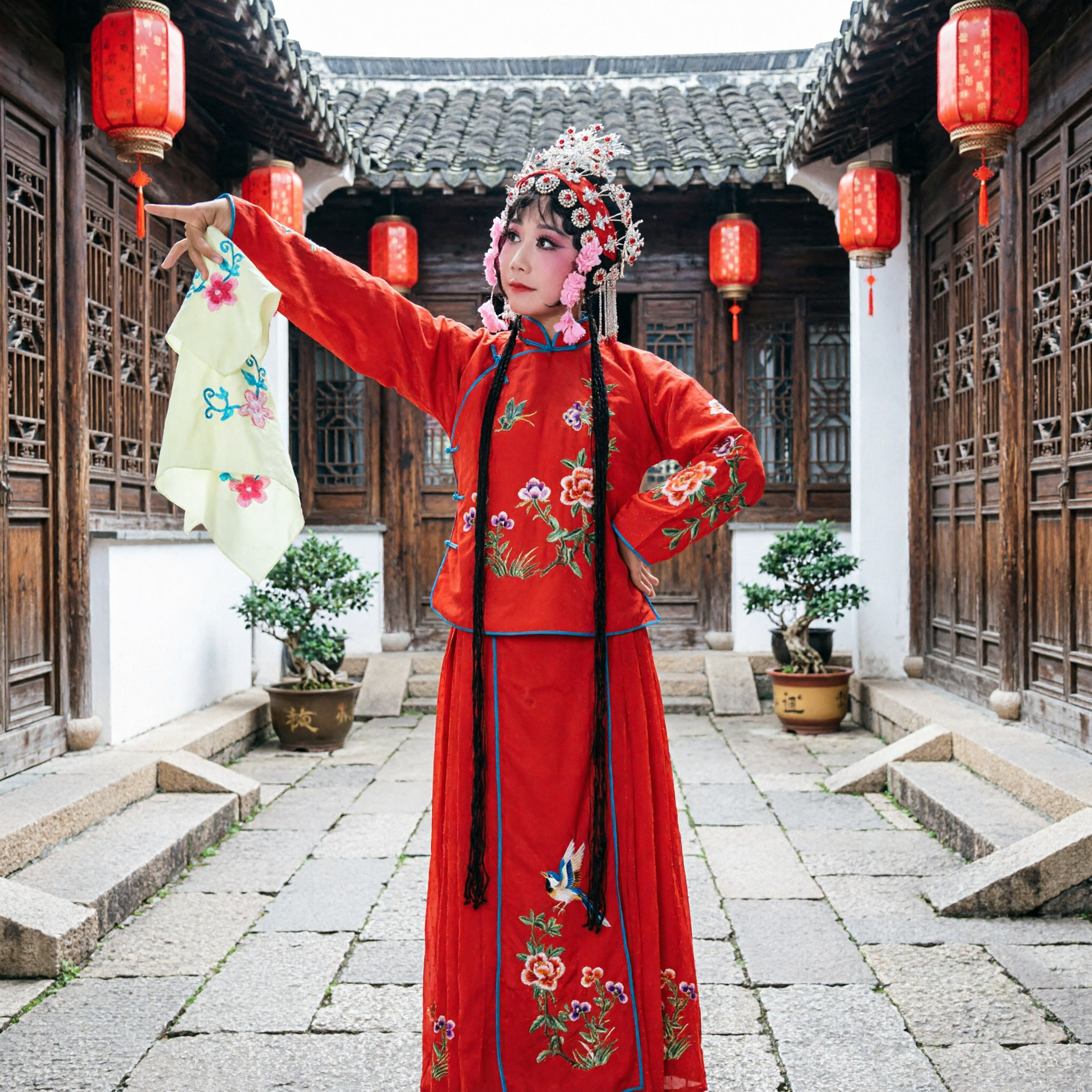 Traje Tradicional da Ópera de Pequim Chinês Vestido de Performance para Papel Feminino Dan Bordado Floral Vermelho para Mulheres - Asian Costume
