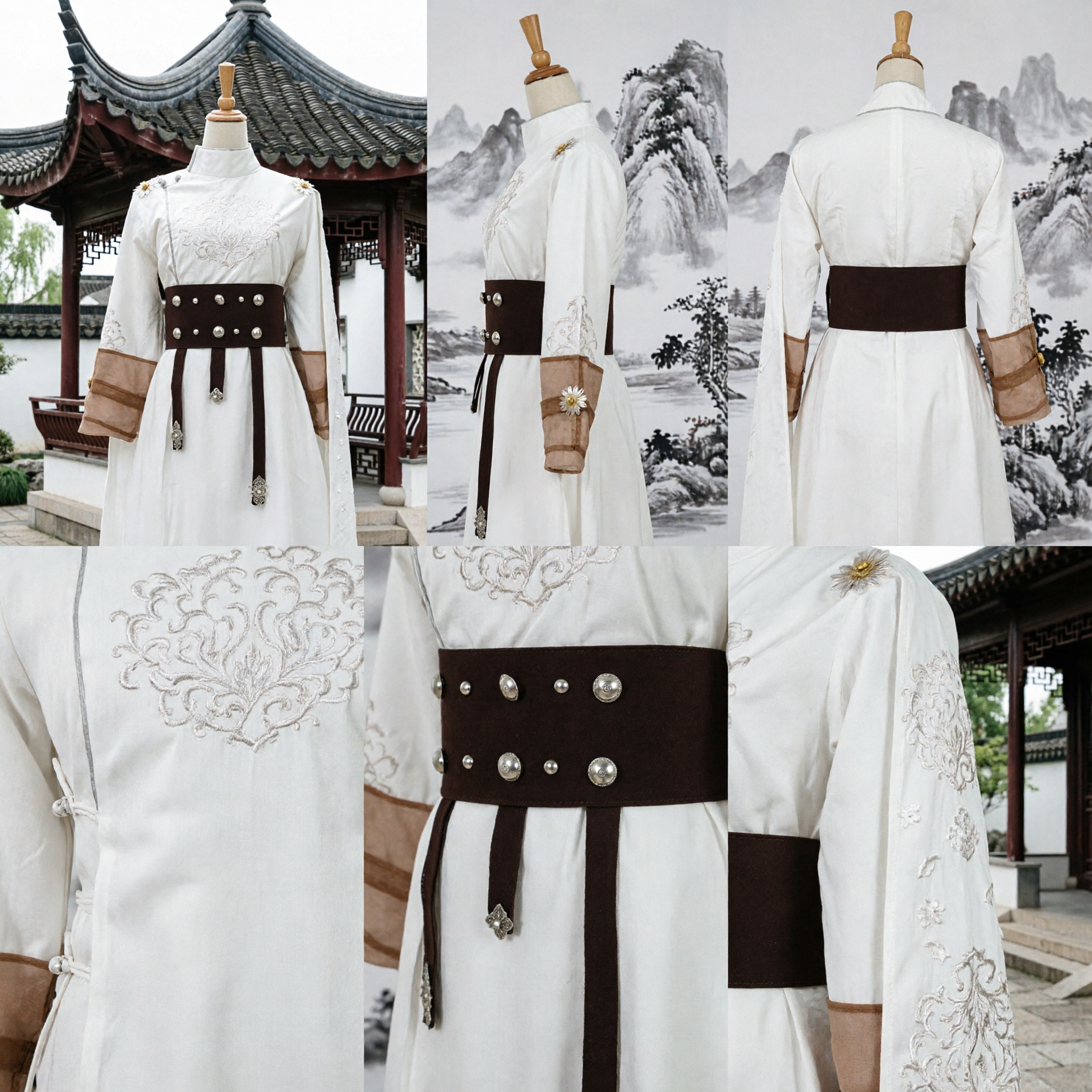 Veste Hanfu Cinese Tradizionale Bianca Ricamata Costume Cosplay Spadaccino Wuxia per Spettacoli dal Vivo - Asian Costume