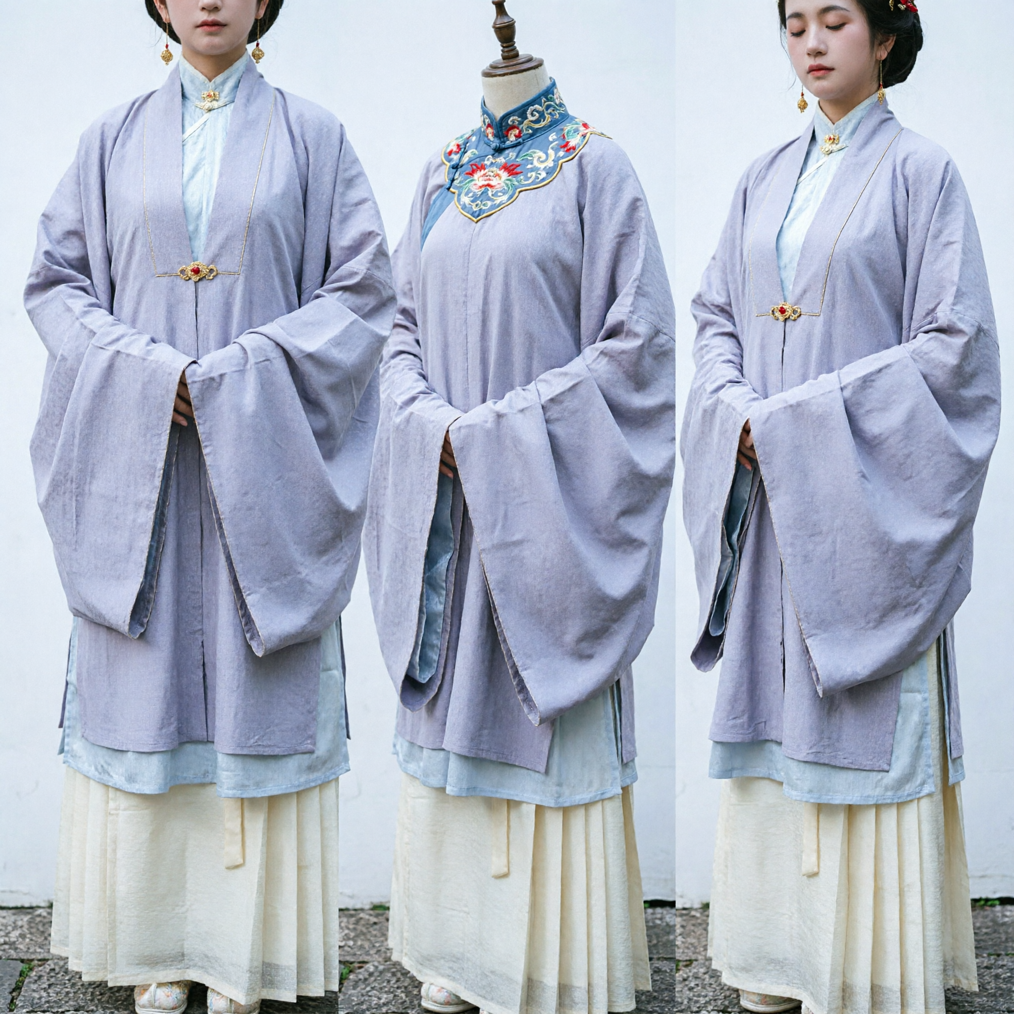 Hanfu Tradicional Chino Estilo Dinastía Ming, Conjunto de Roba Púrpura y Falda Crema para Mujer, Traje Histórico - Asian Costume