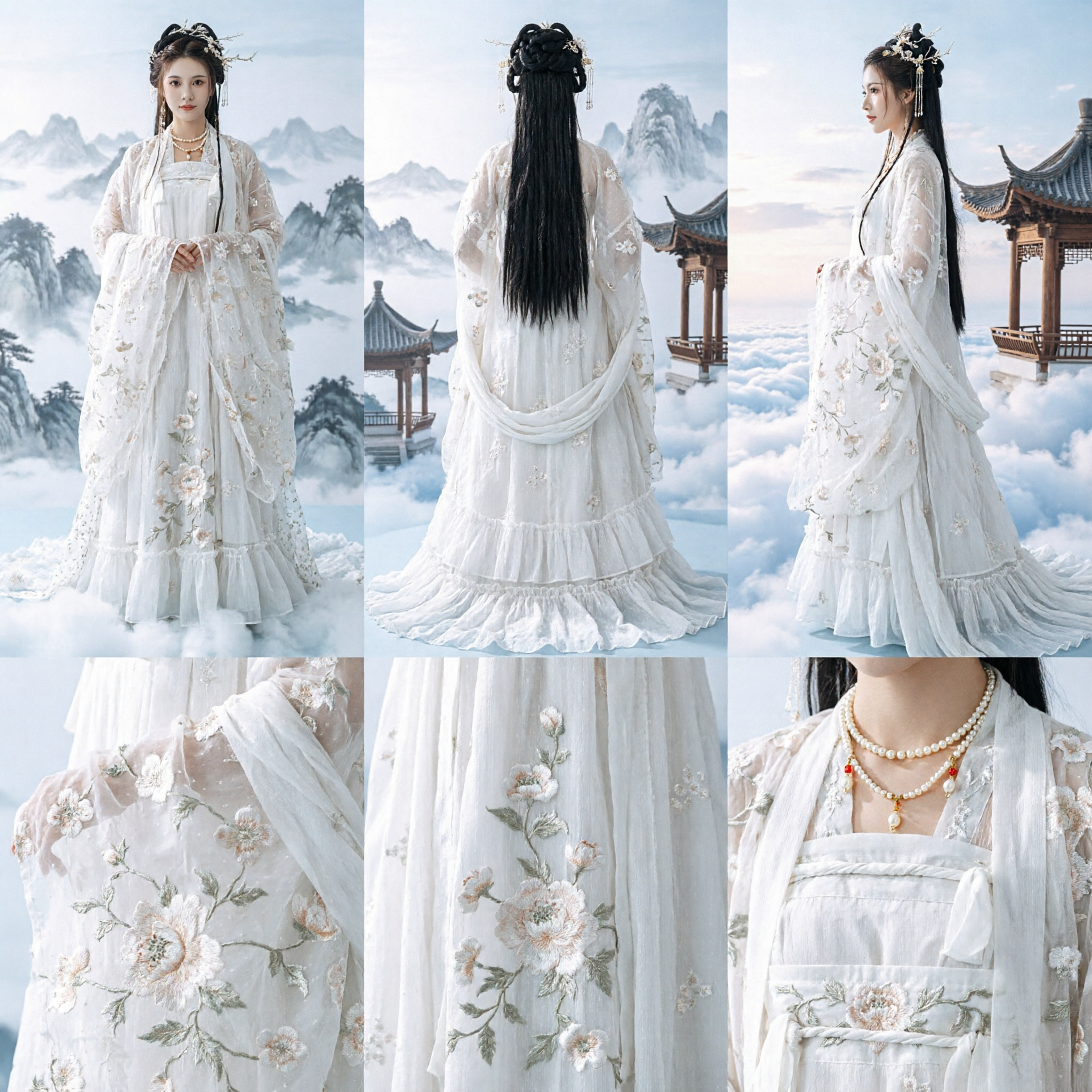 Vestido de Fada Hanfu Chinês Branco Elegante Traje Tradicional Antigo Vestido Bordado Floral para Mulheres - Asian Costume