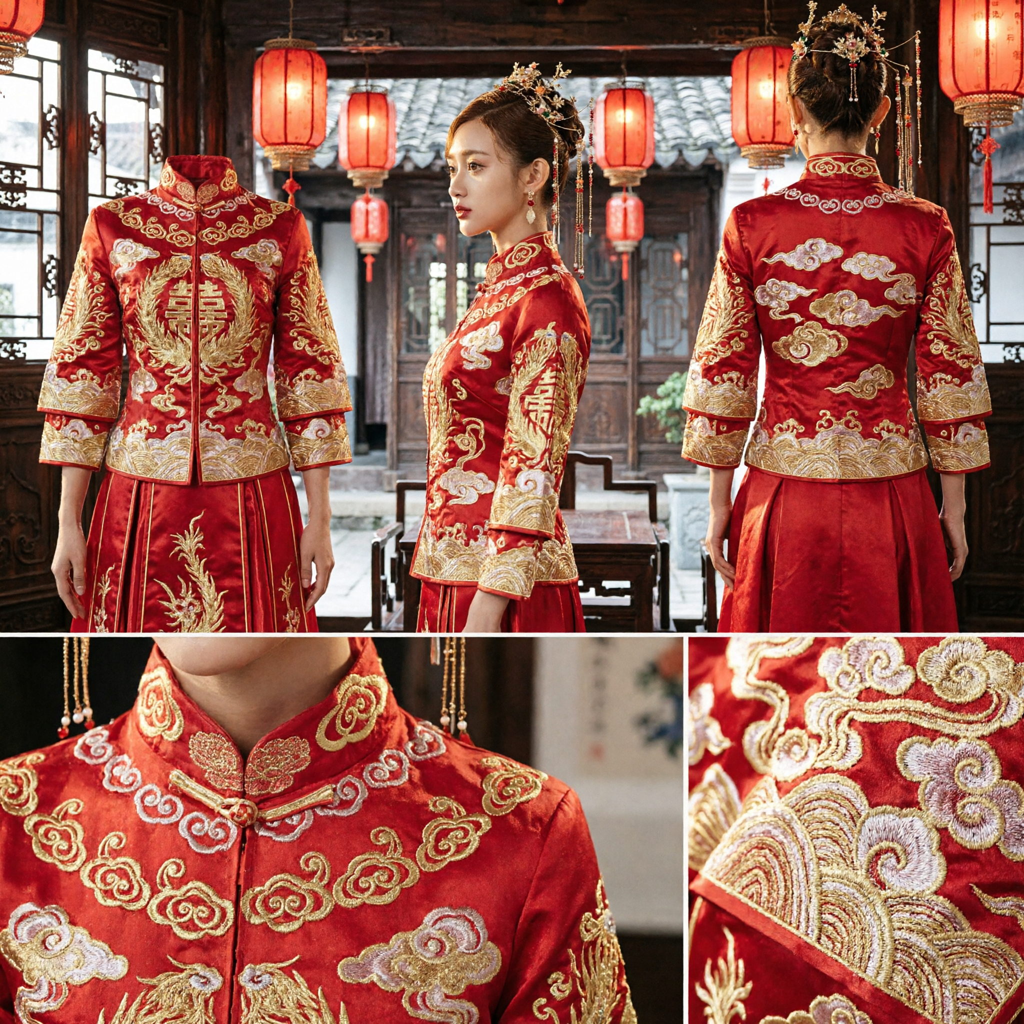 Copricapo Nuziale Tradizionale Cinese Corona d'Oro Fenice con Nappe per Sposa Accessori Capelli Abito Xiuhe - Asian Costume