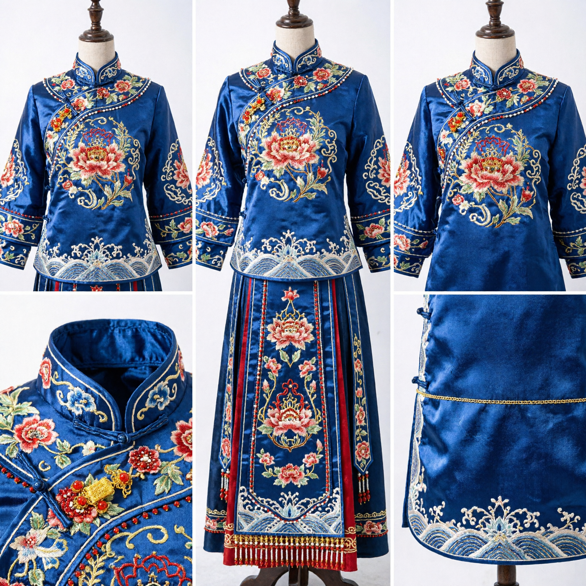 Set de Accesorios para el Cabello Hanfu Chino Tradicional Corona de Fénix Roja y Dorada Tocado de Novia Joyería del Palacio Antiguo - Asian Costume