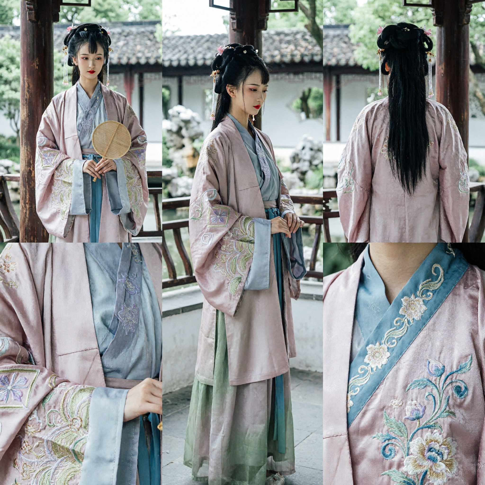 Traditionelles chinesisches Hanfu der Song-Dynastie Stil Pastellbesticktes Roben- und Rock-Set für Damen zum täglichen Tragen - Asian Costume