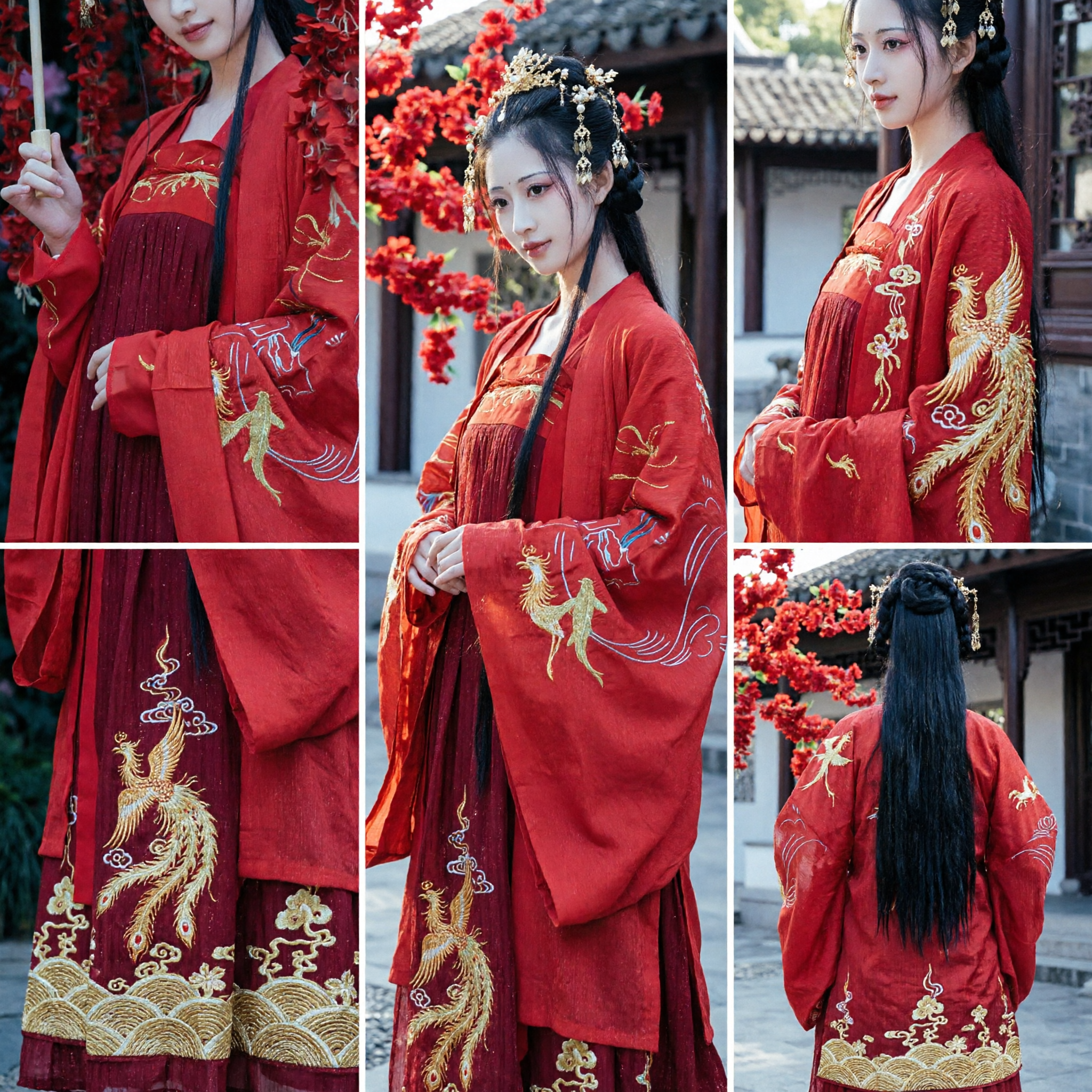 Costume Tradizionale Hanfu Cinese Rosso Ricamato Abito Stile Antico per Donne Fotografia e Cosplay - Asian Costume