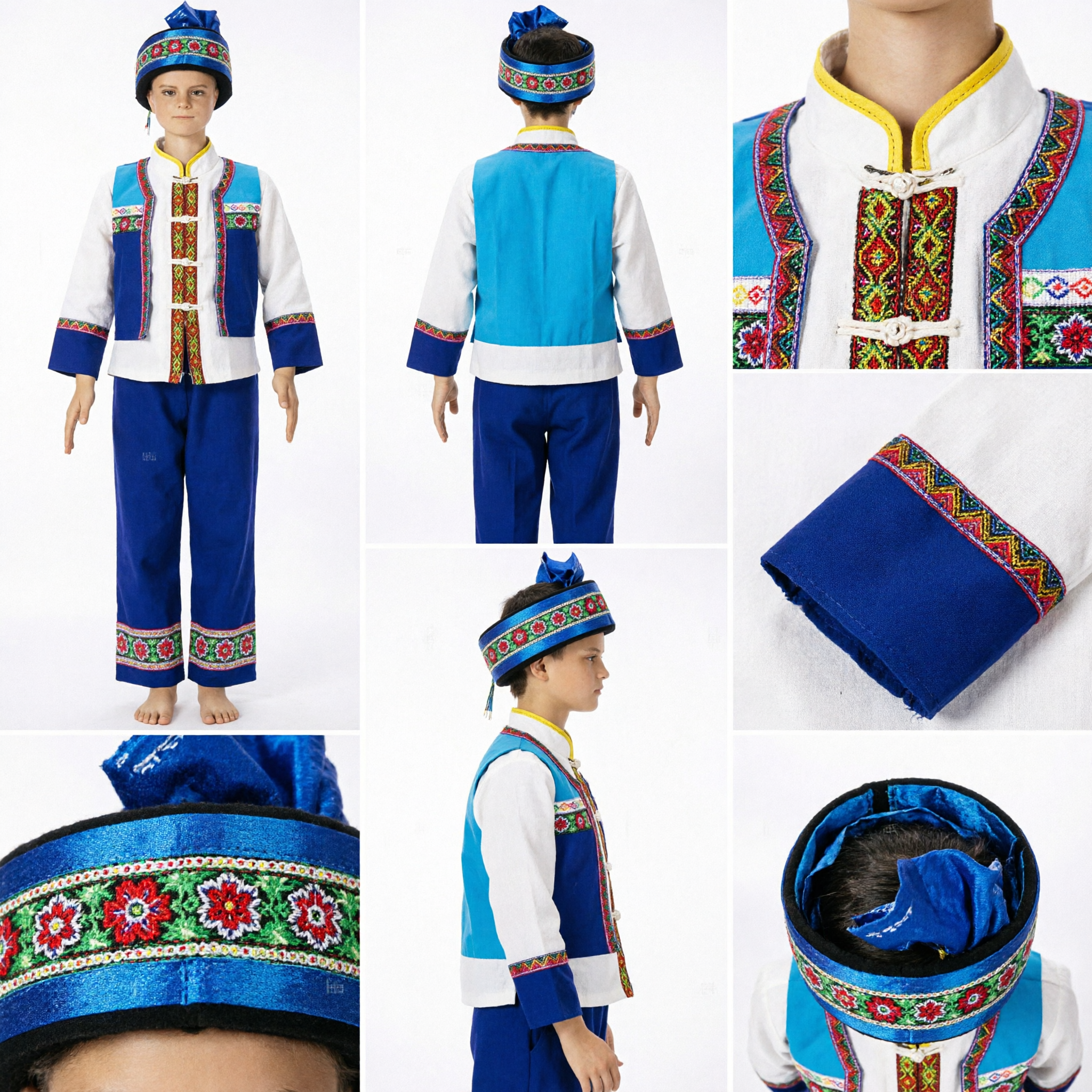 Costume Tradizionale Danza Folcloristica Minoranza Etnica Gelao Cinese Set Completo per Bambini Spettacolo - Asian Costume