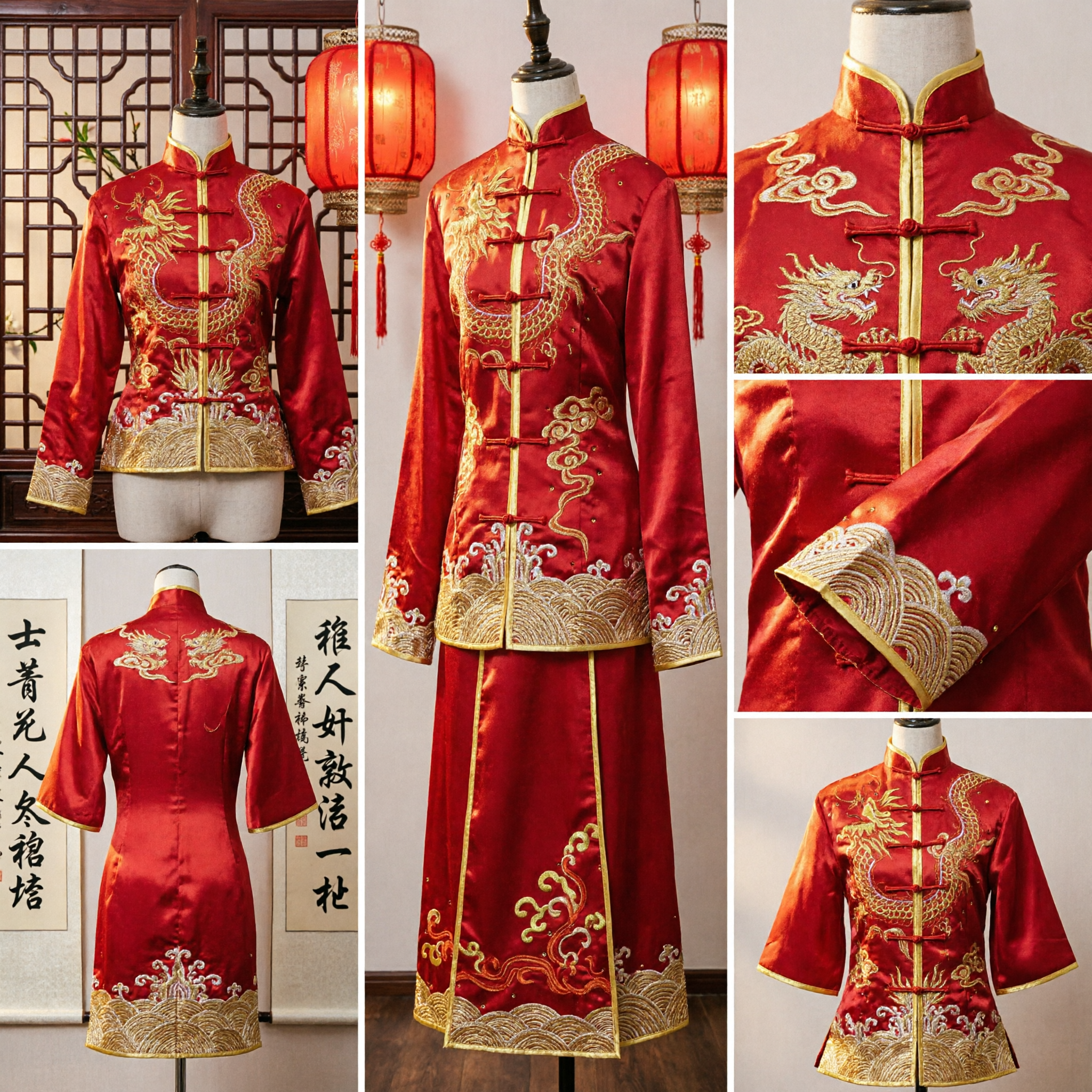 Uniforme Vermelho de Kung Fu Chinês, Bordado de Dragão Dourado, Traje Tradicional Tang Suit para Performance de Artes Marciais - Asian Costume
