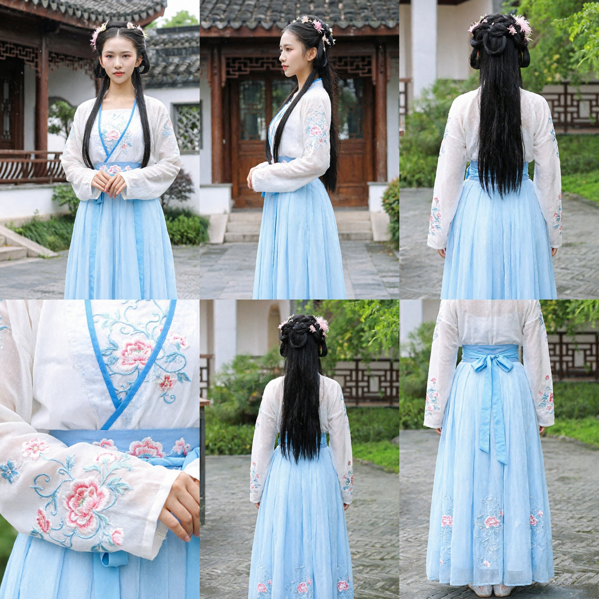 Traditionelles chinesisches Hanfu-Kostüm, antikes Prinzessinnen-Feenkleid, blau besticktes Rock-Set für Frauen - Asian Costume