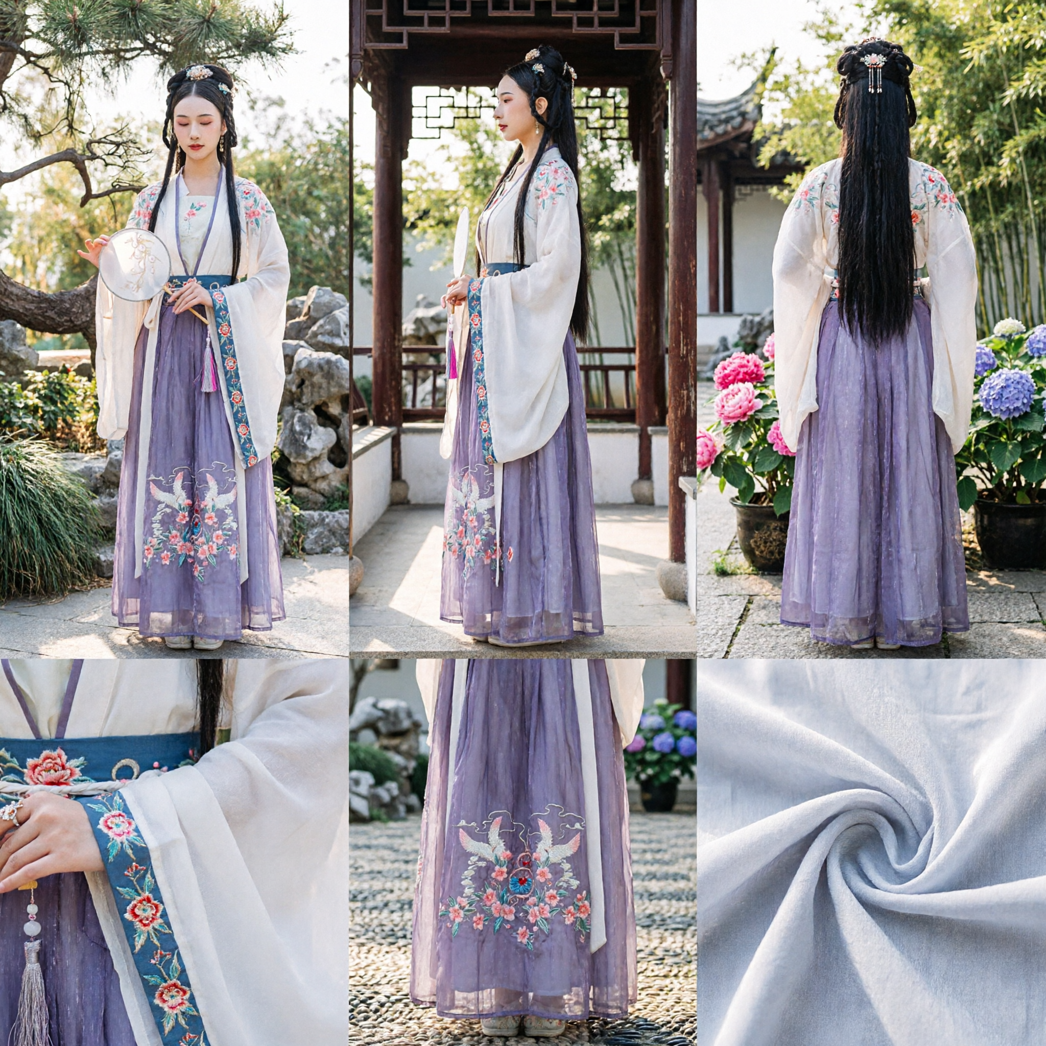 Elegante Traje Tradicional Chinês Hanfu para Mulheres, Saia em Gradiente Roxo com Bordado de Garça, Vestido Antigo para Performance e Cosplay - Asian Costume