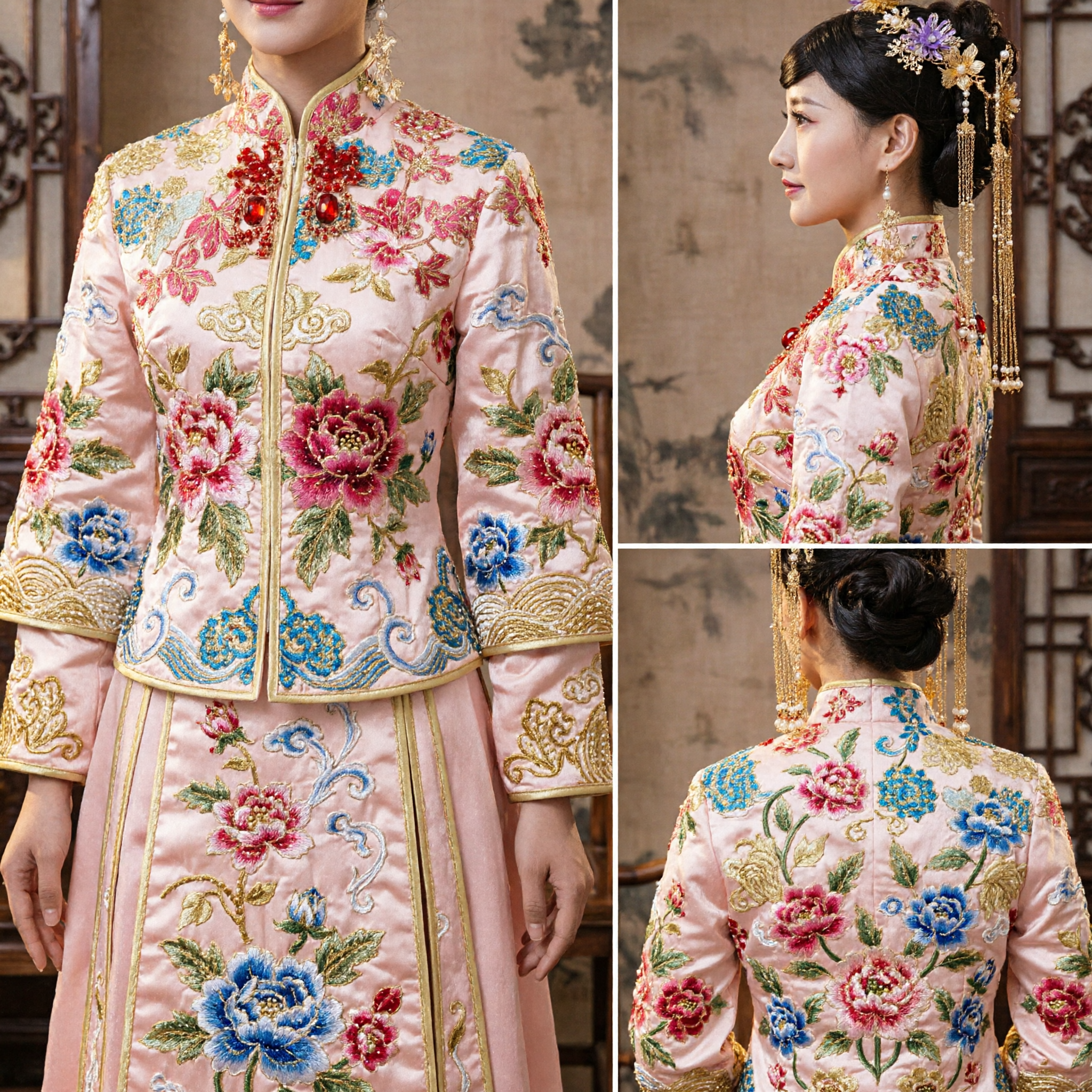 Traditionele Chinese Bruilofts Feniks Kroon Gouden Haaraccessoires Bruids Hoofdtooi voor Xiuhe Pak - Asian Costume