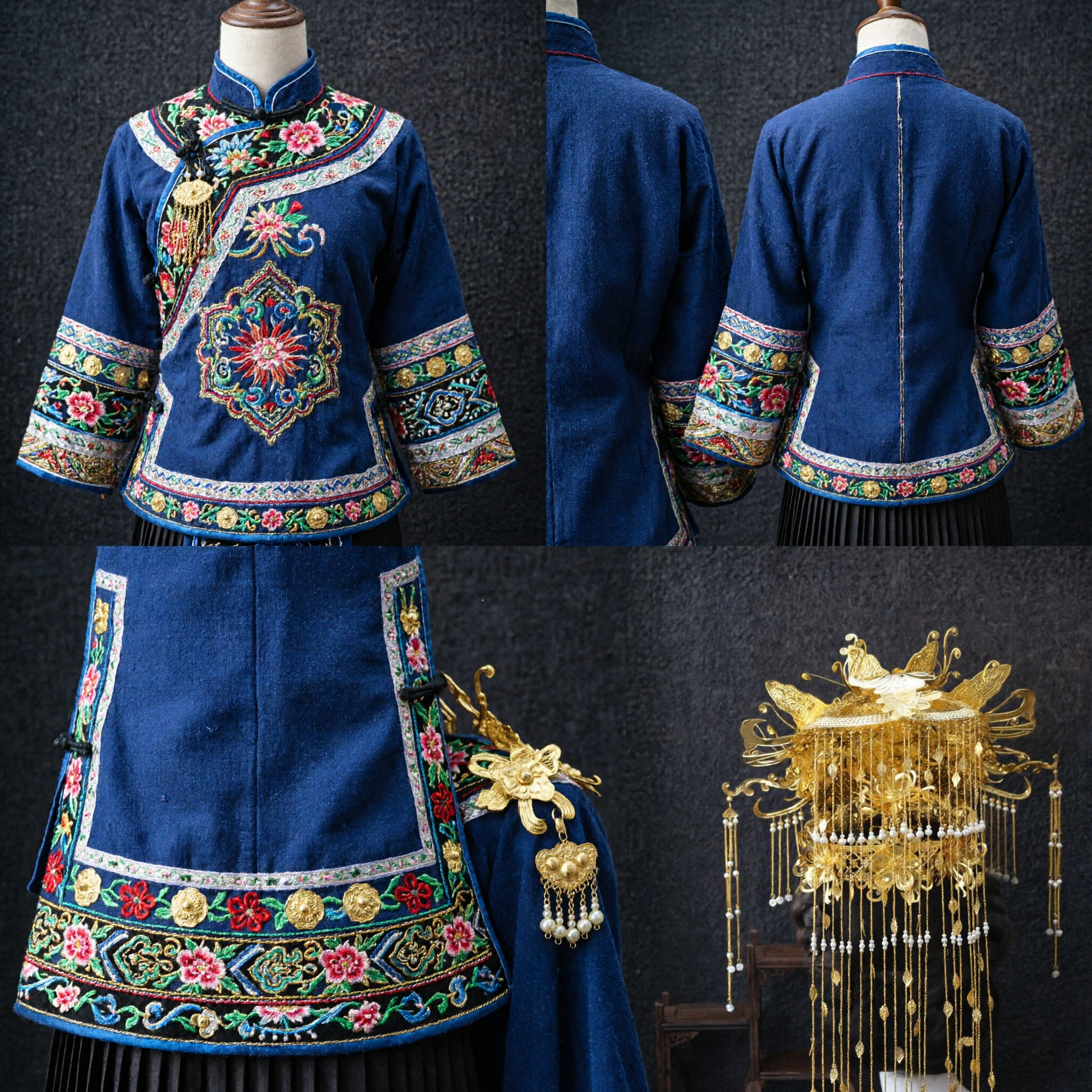 دبوس شعر تاج العنقاء الذهبي الصيني التقليدي، غطاء رأس عروس الزفاف القديم، إكسسوارات الهانفو من عصر تانغ مع شرابات طويلة - Asian Costume