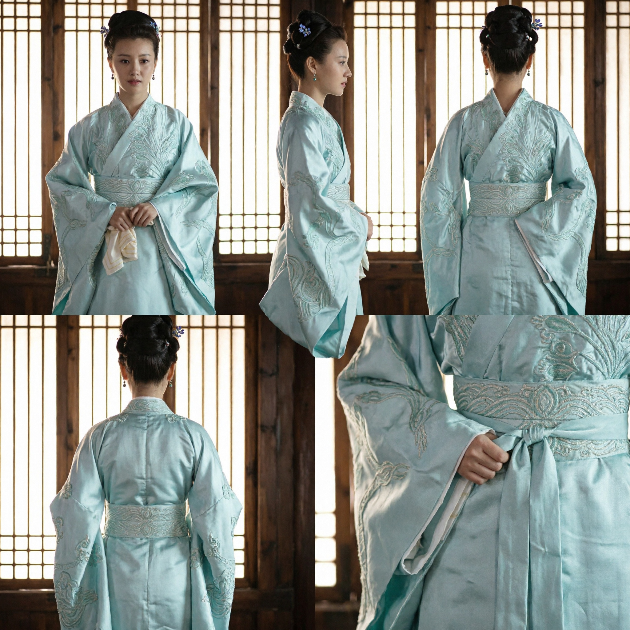 Traje Hanfu Chinês Antigo, Robe Tradicional Azul Claro Bordado para Mulheres, Cosplay de Drama Histórico - Asian Costume